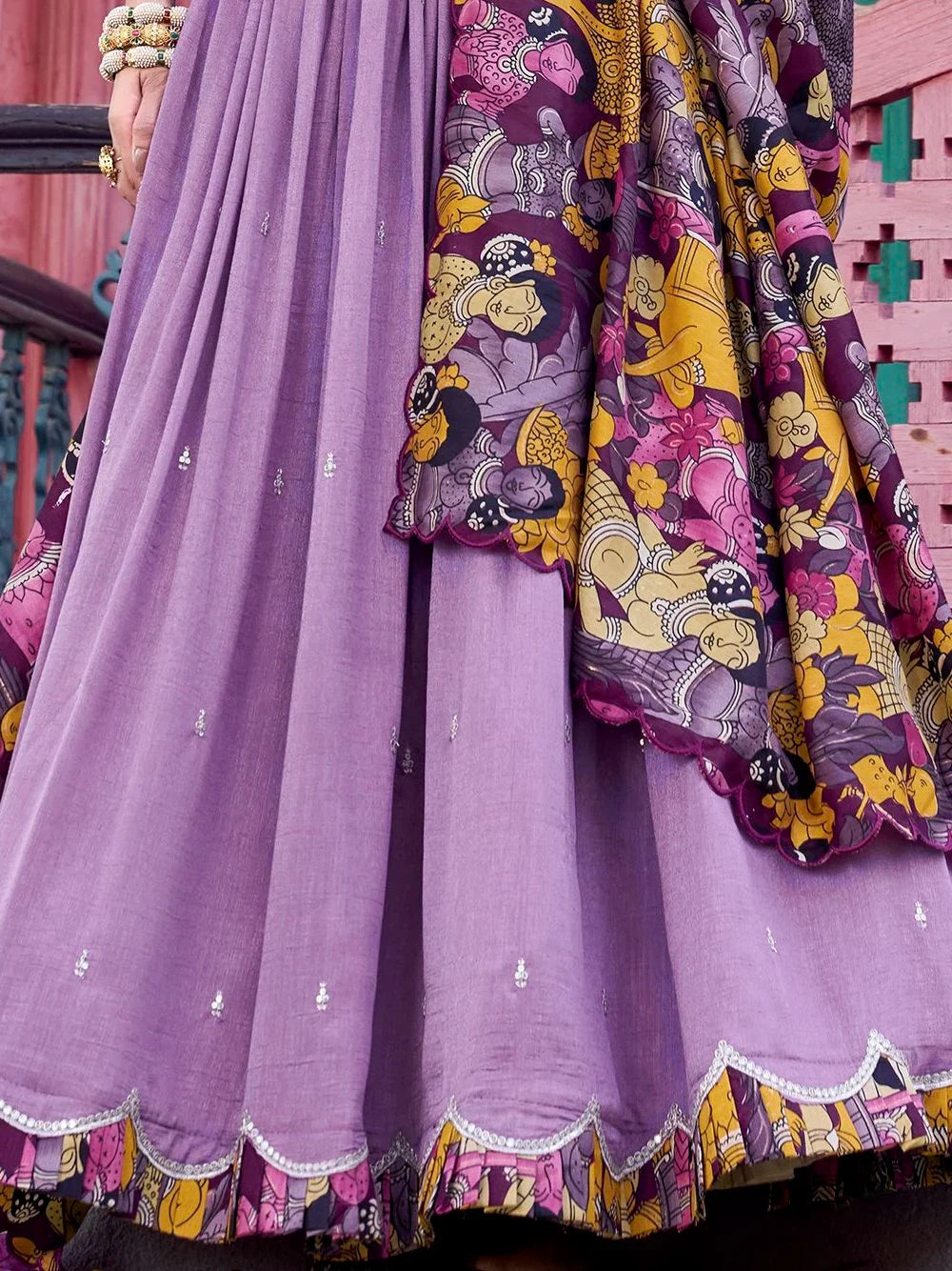 Vichitra silk embroidered lehenga choli with sequins work and dupatta for festival wear