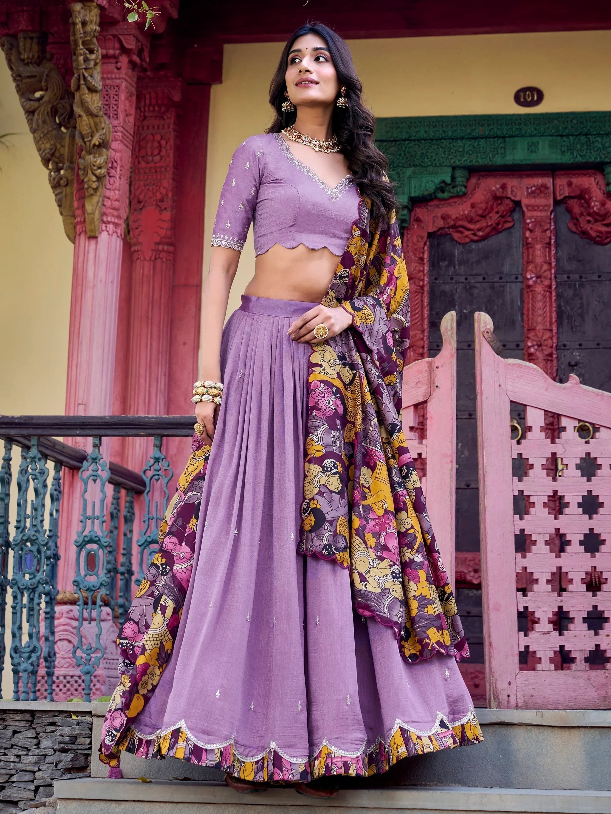 Vichitra silk embroidered lehenga choli with sequins work and dupatta for festival wear