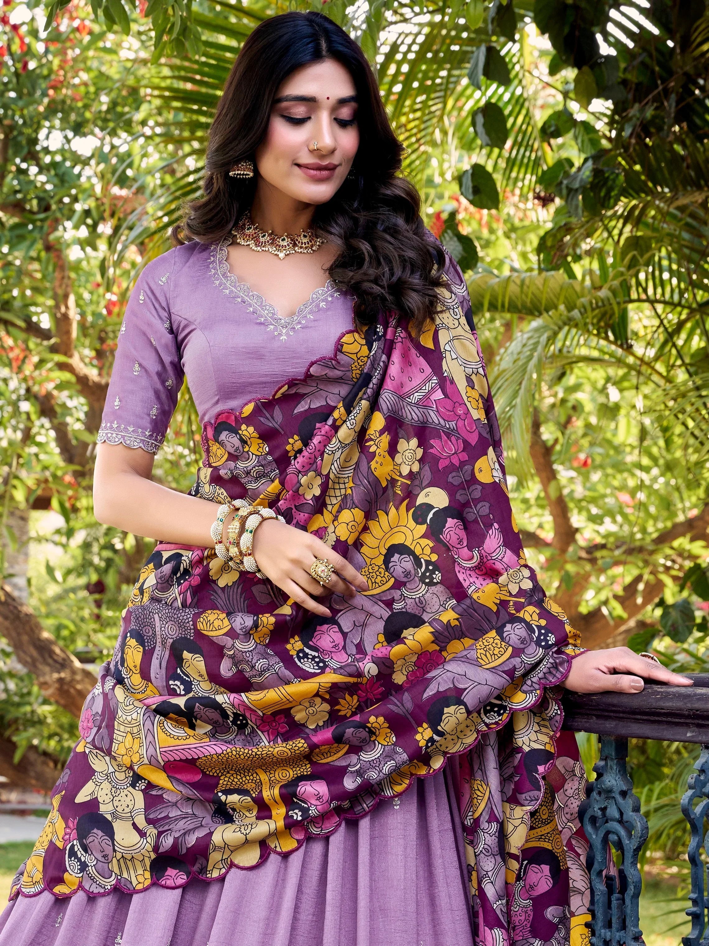 Vichitra silk embroidered lehenga choli with sequins work and dupatta for festival wear