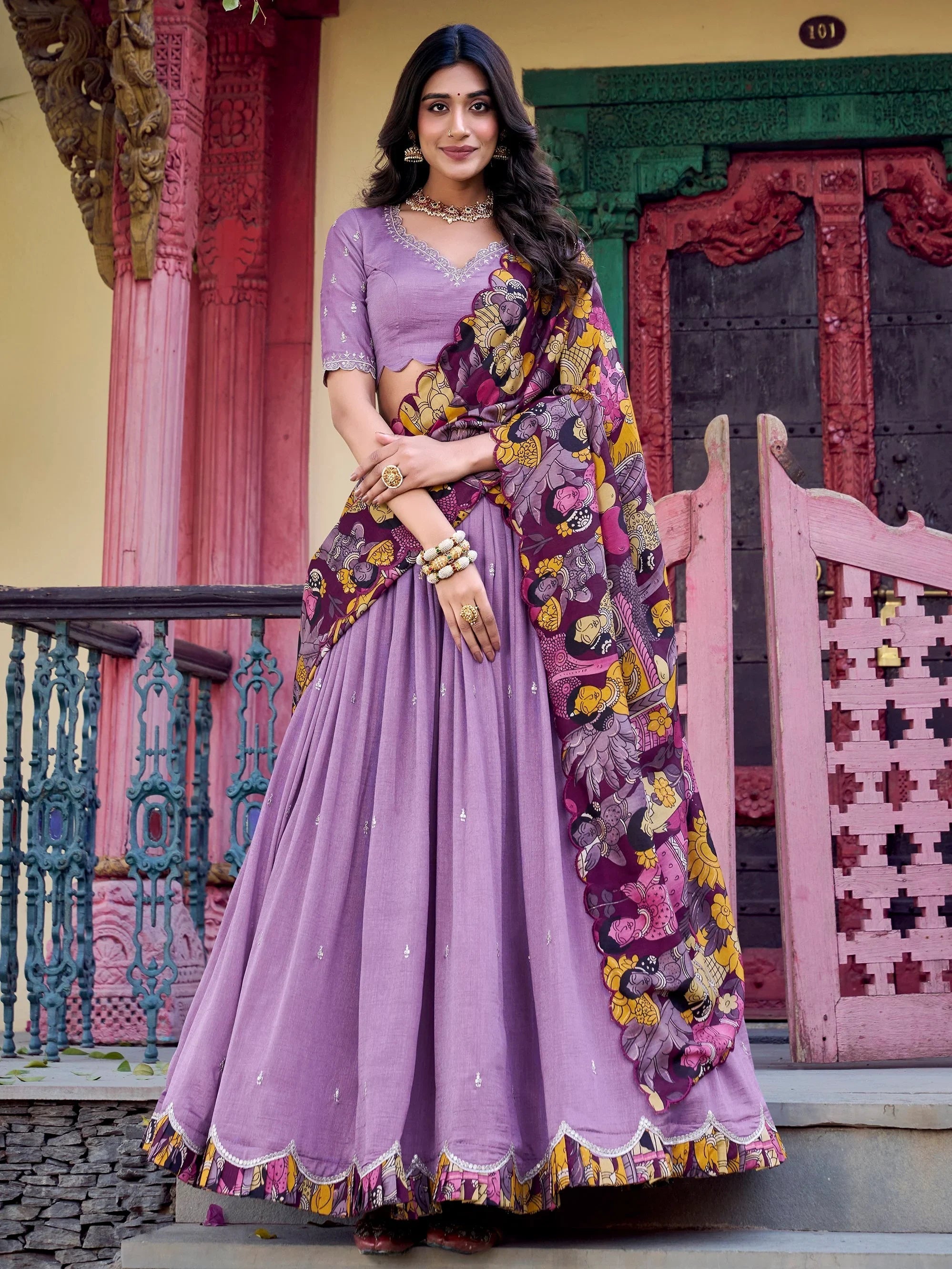 Vichitra silk embroidered lehenga choli with sequins work and dupatta for festival wear