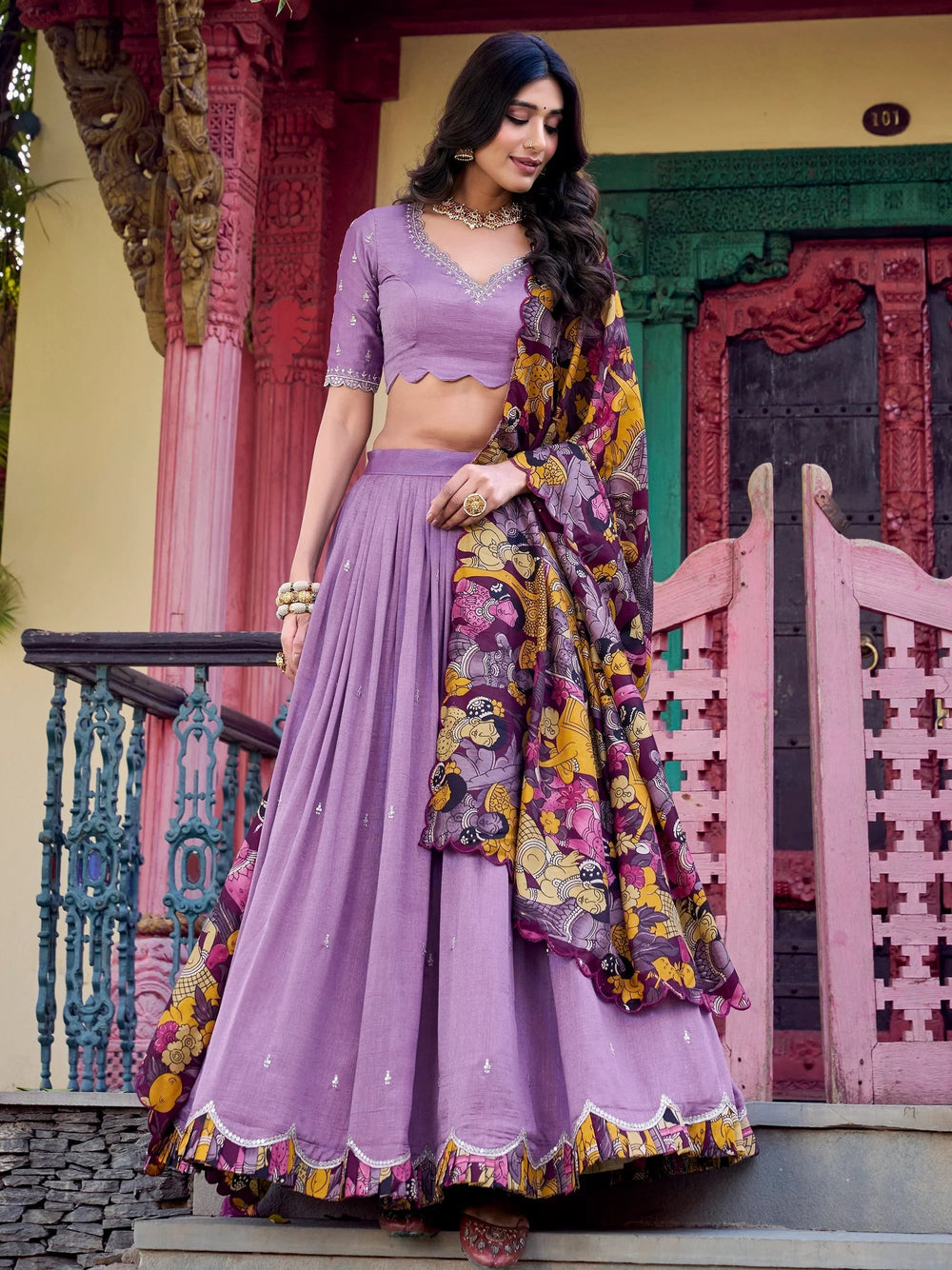 Vichitra silk embroidered lehenga choli with sequins work and dupatta for festival wear