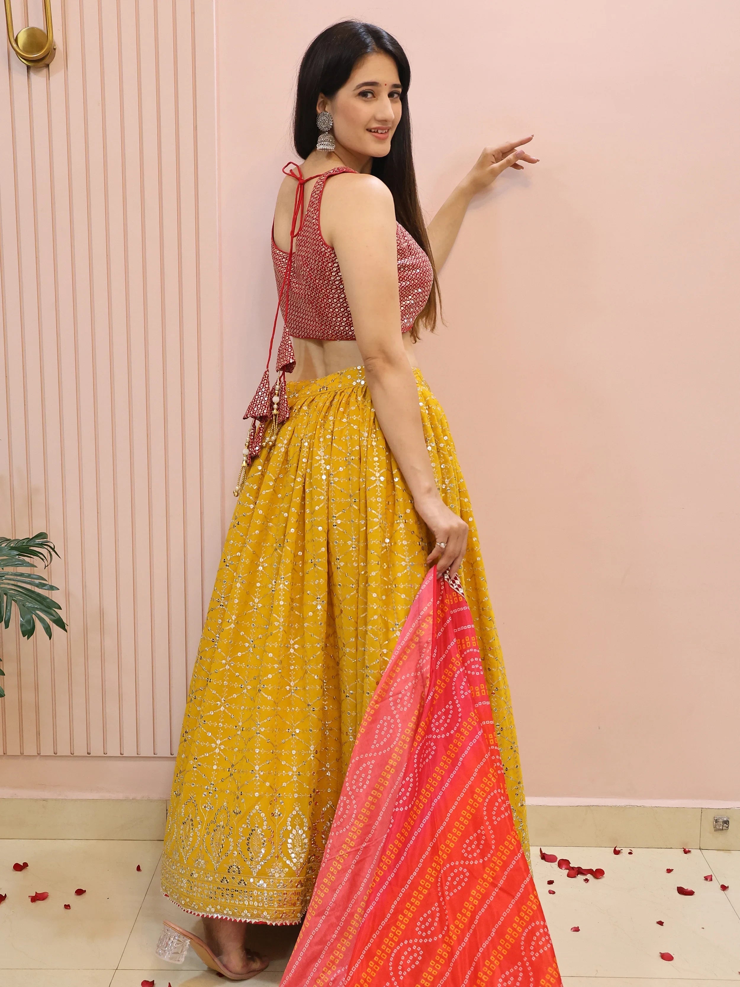 Yellow Embroidered Traditional Lehenga Choli for Ladies