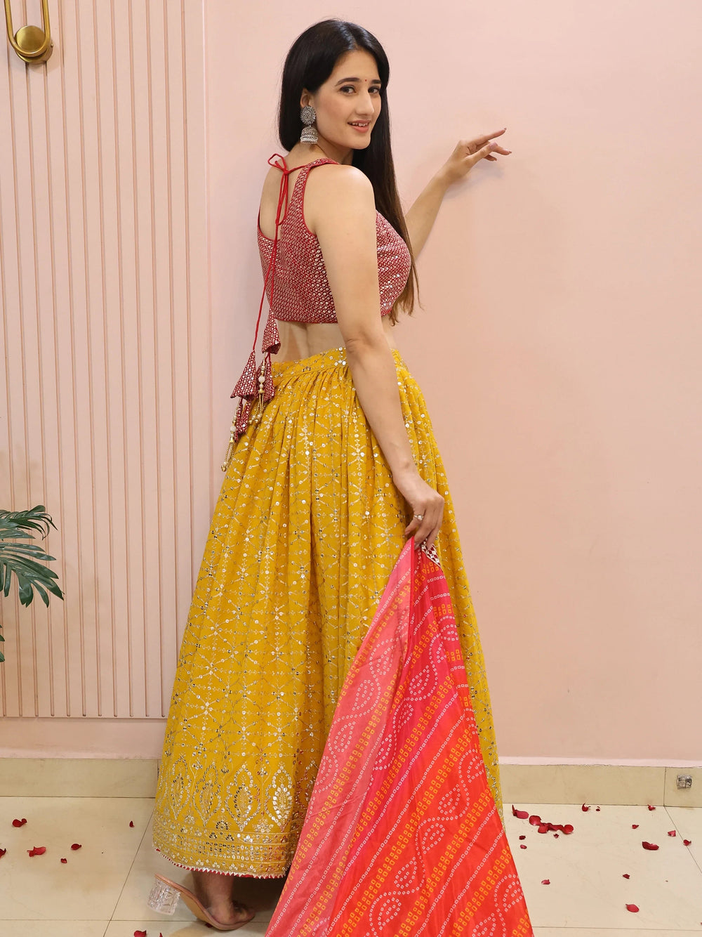 Yellow Embroidered Traditional Lehenga Choli for Ladies