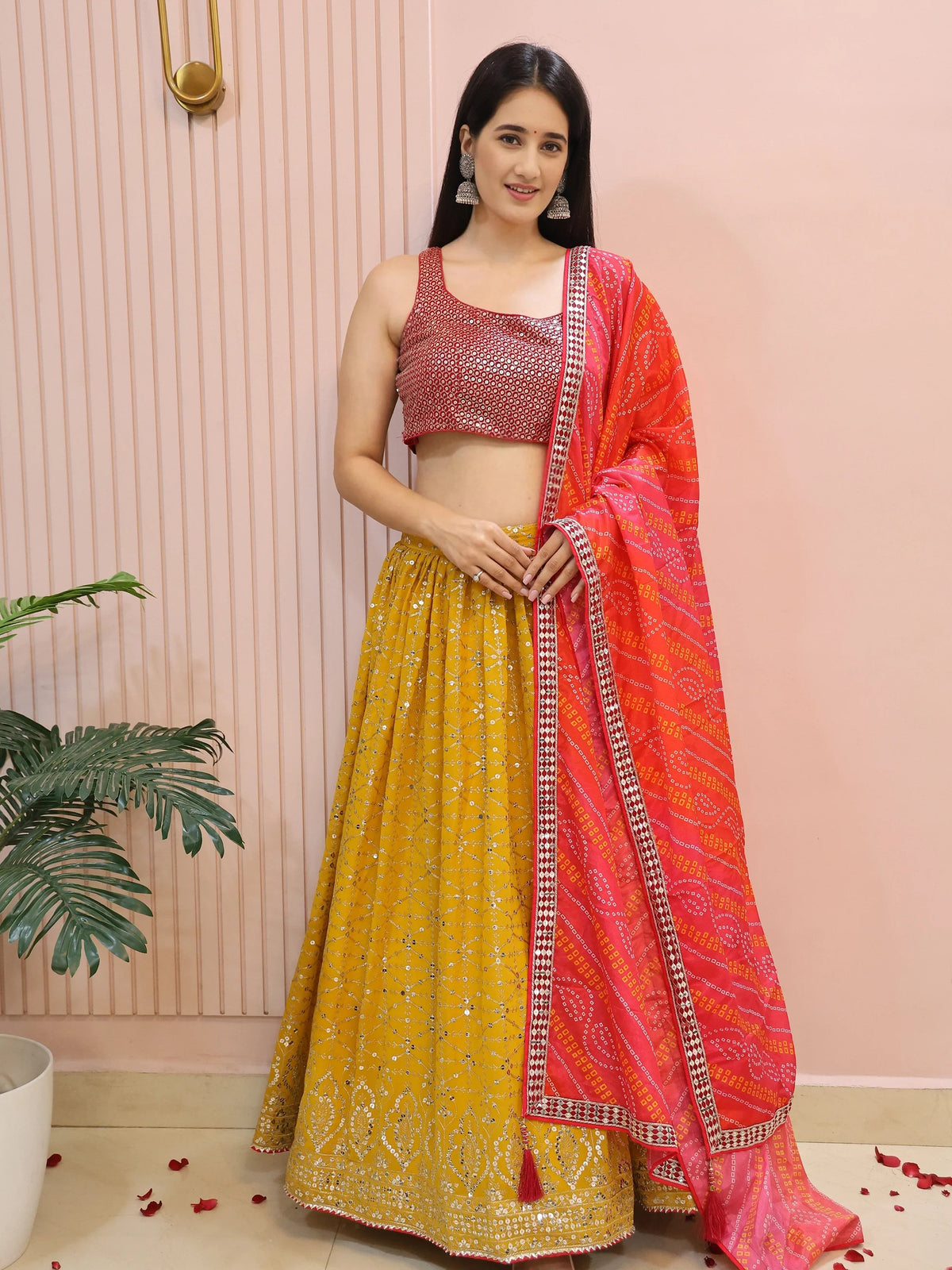 Yellow Embroidered Traditional Lehenga Choli for Ladies