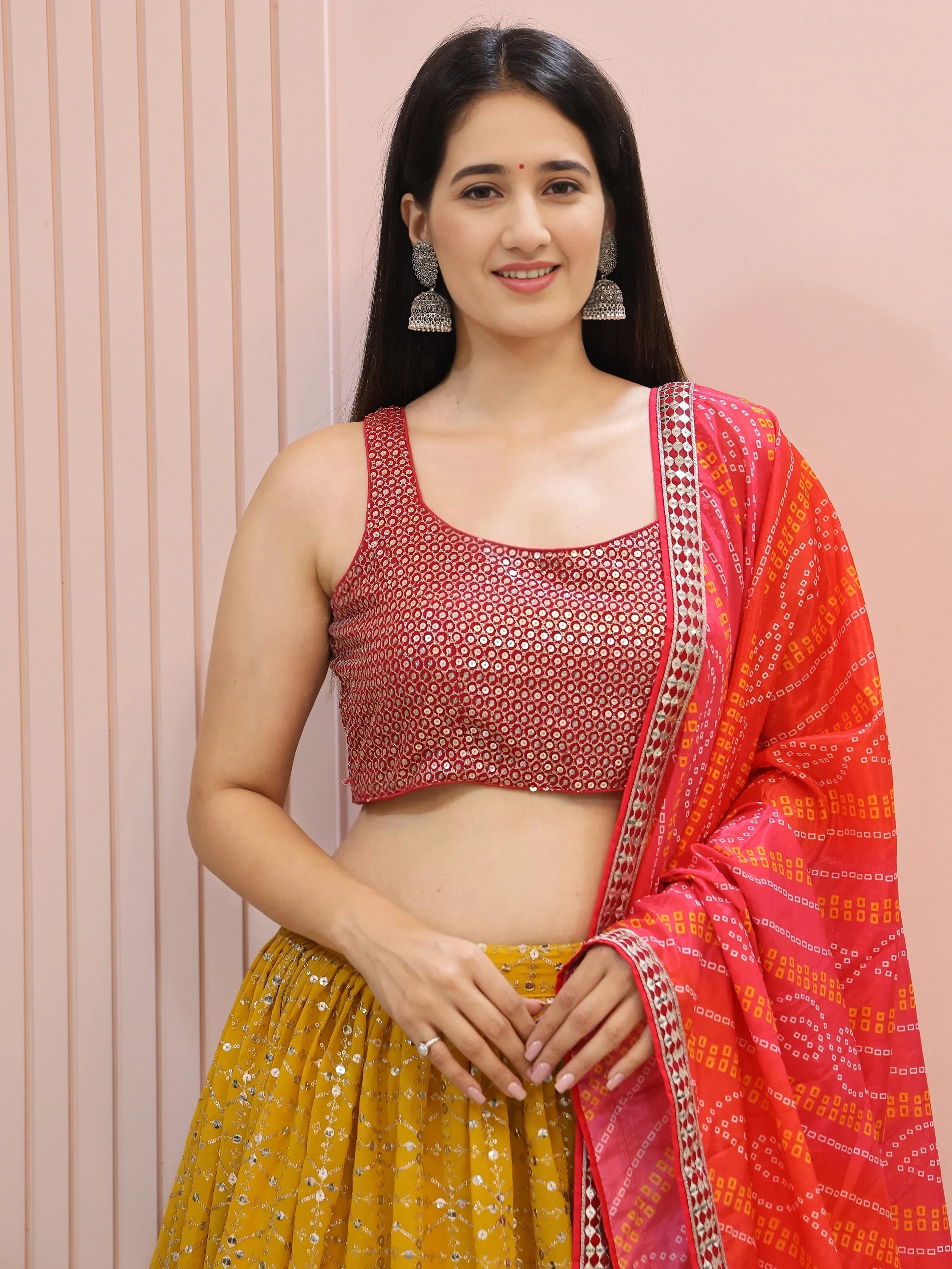 Yellow Embroidered Traditional Lehenga Choli for Ladies
