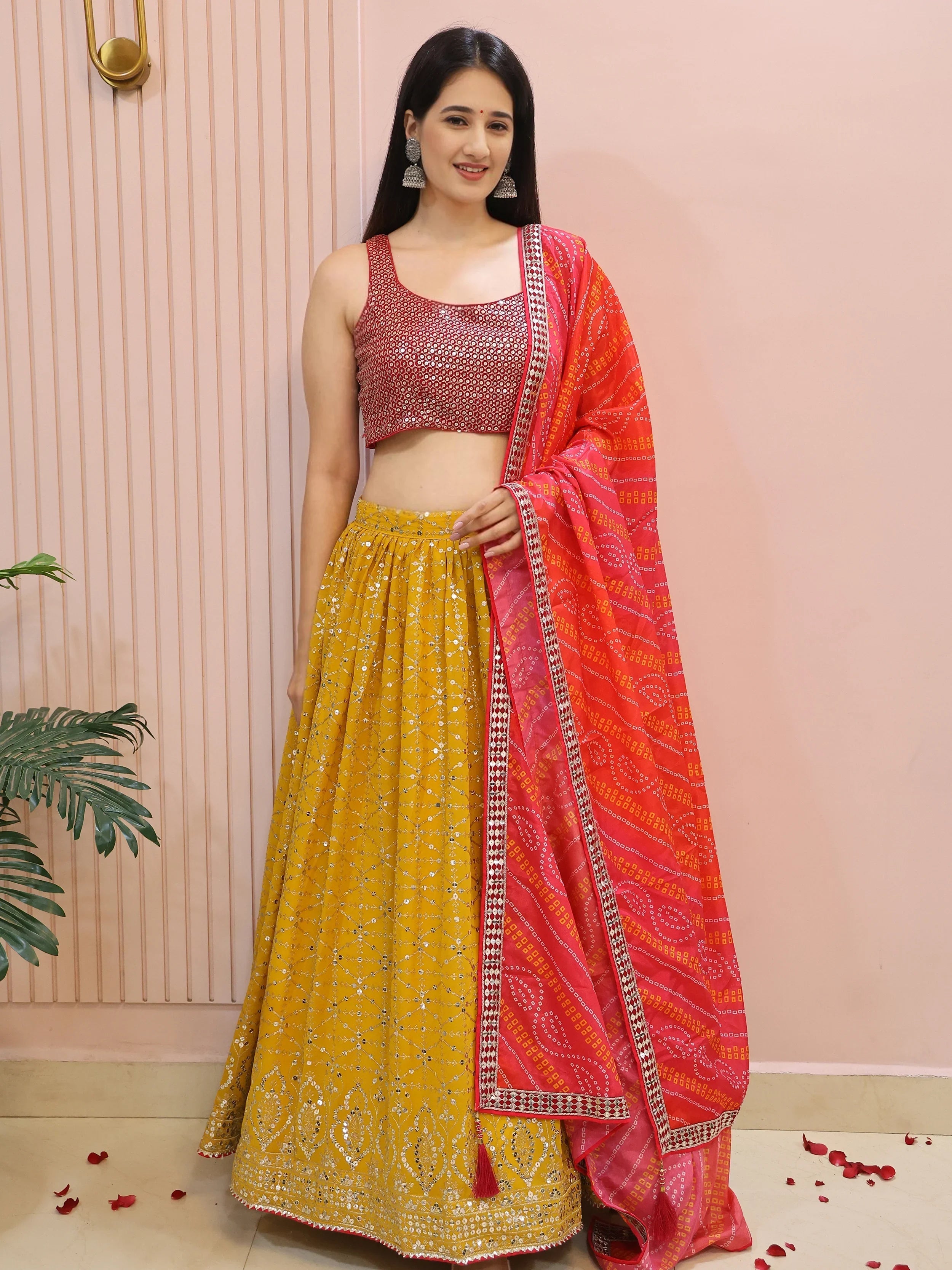 Yellow Embroidered Traditional Lehenga Choli for Ladies