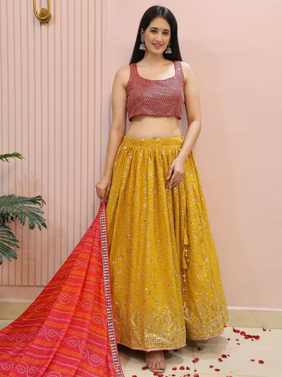 Yellow Embroidered Traditional Lehenga Choli for Ladies