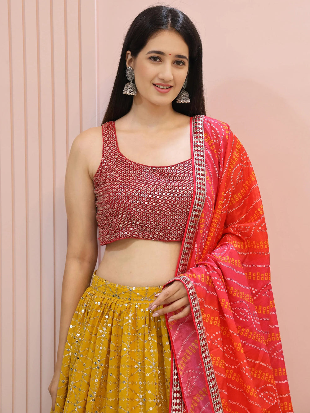 Yellow Embroidered Traditional Lehenga Choli for Ladies