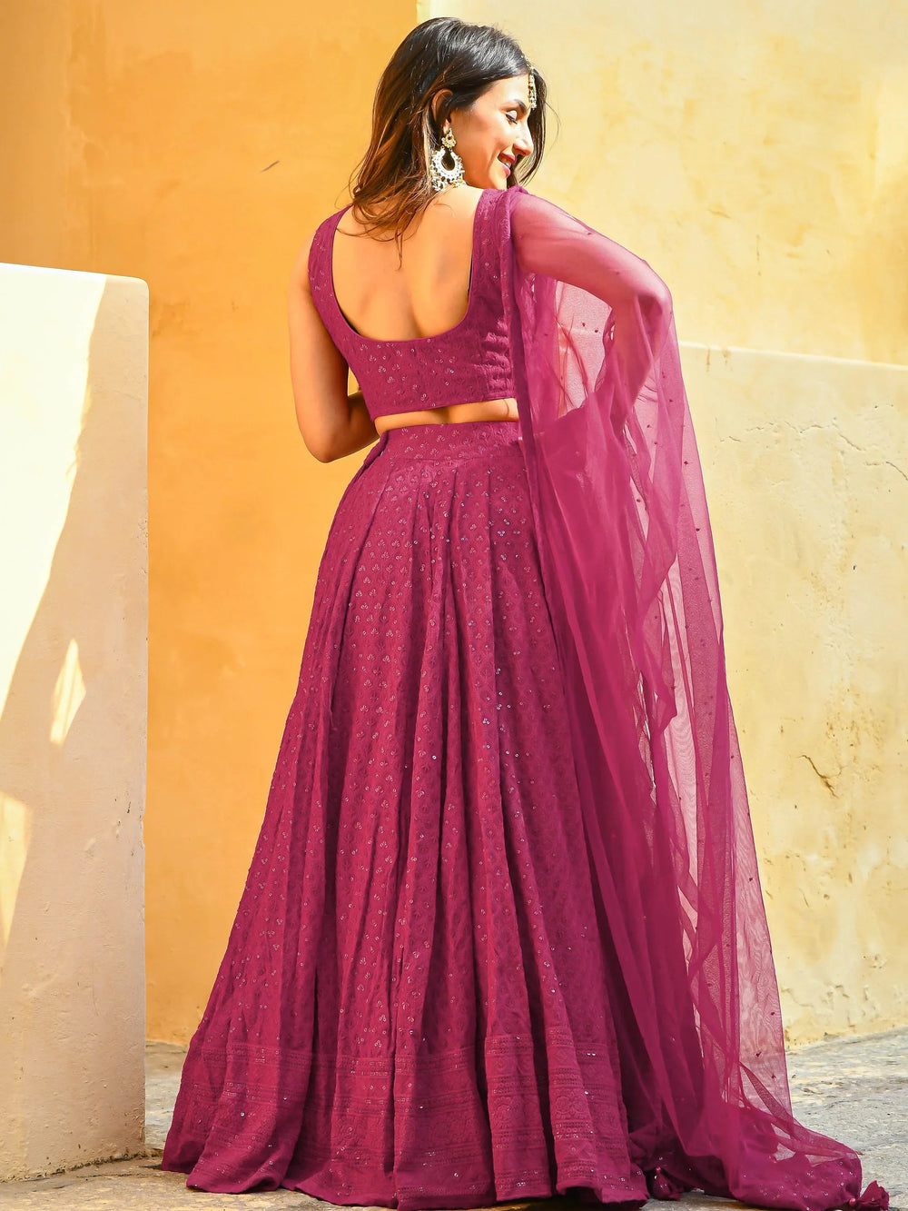 Sequins georgette lehenga choli with thread embroidery for wedding and sangeet occasions
