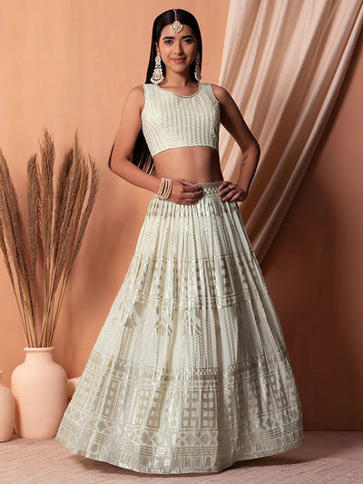 White Sequins Georgette Event Wear Lehenga Choli with Dupatta