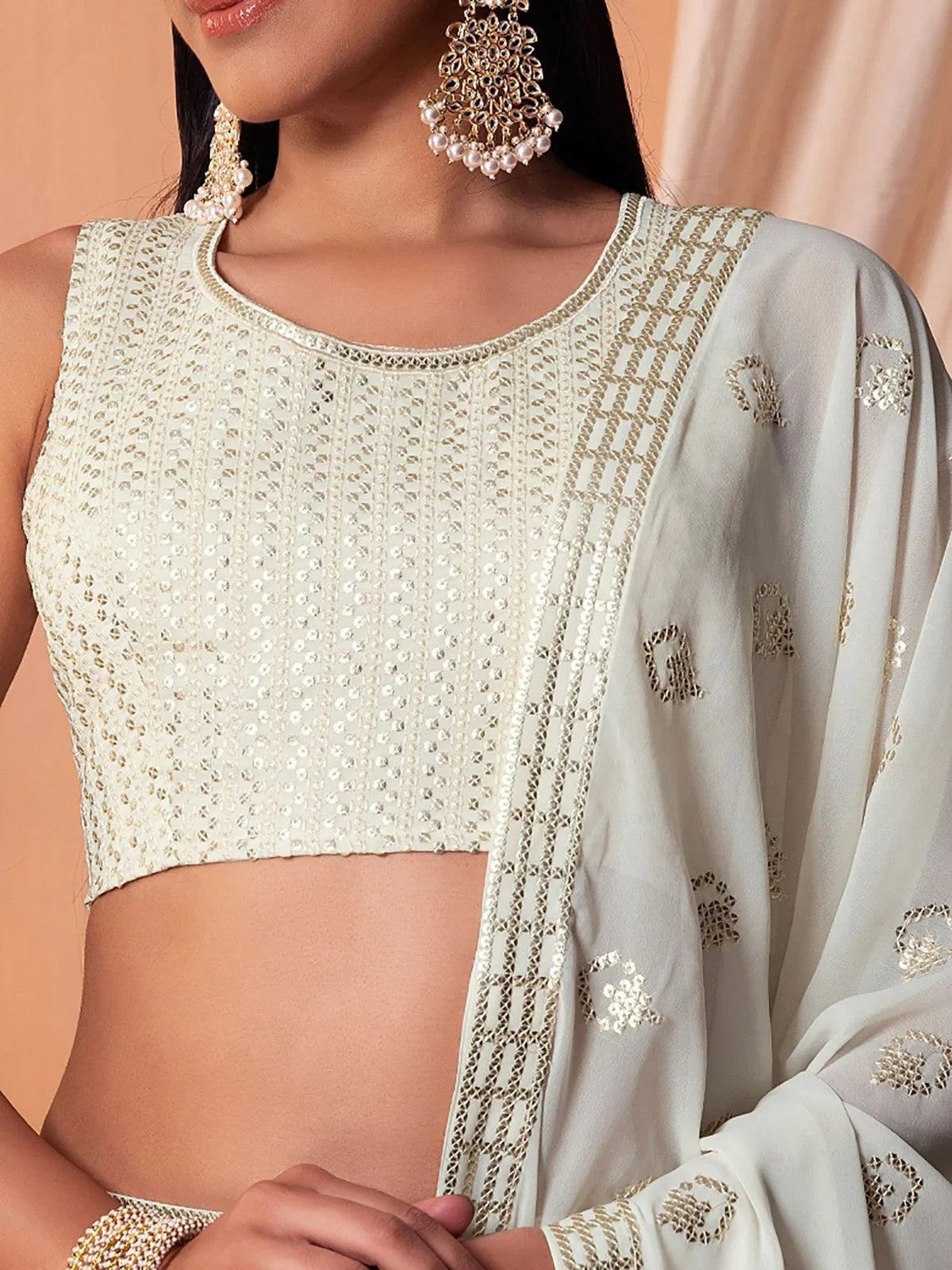 White Sequins Georgette Event Wear Lehenga Choli with Dupatta