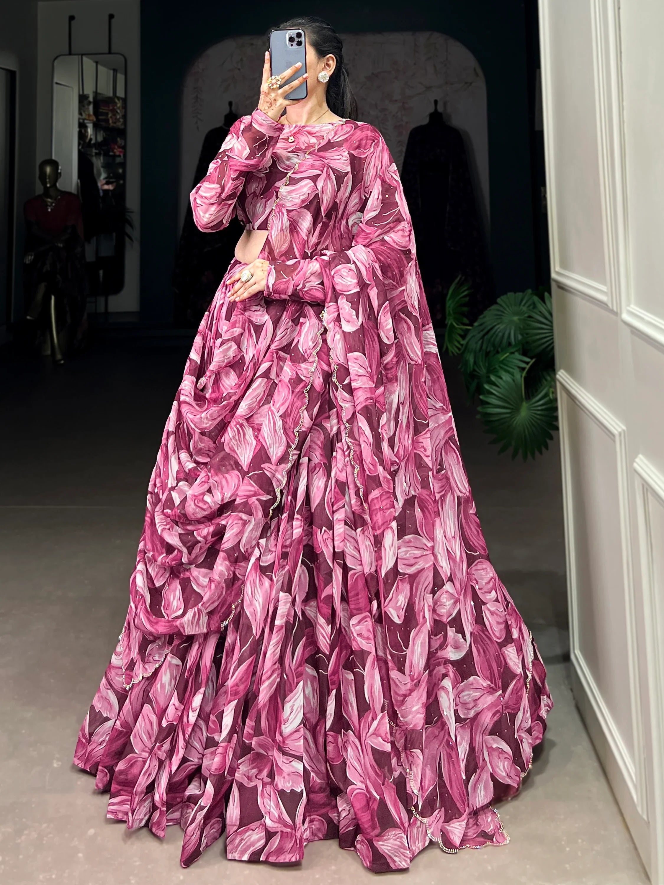 Wine Silk Digital Printed Festival Wear Lehenga Choli for Women