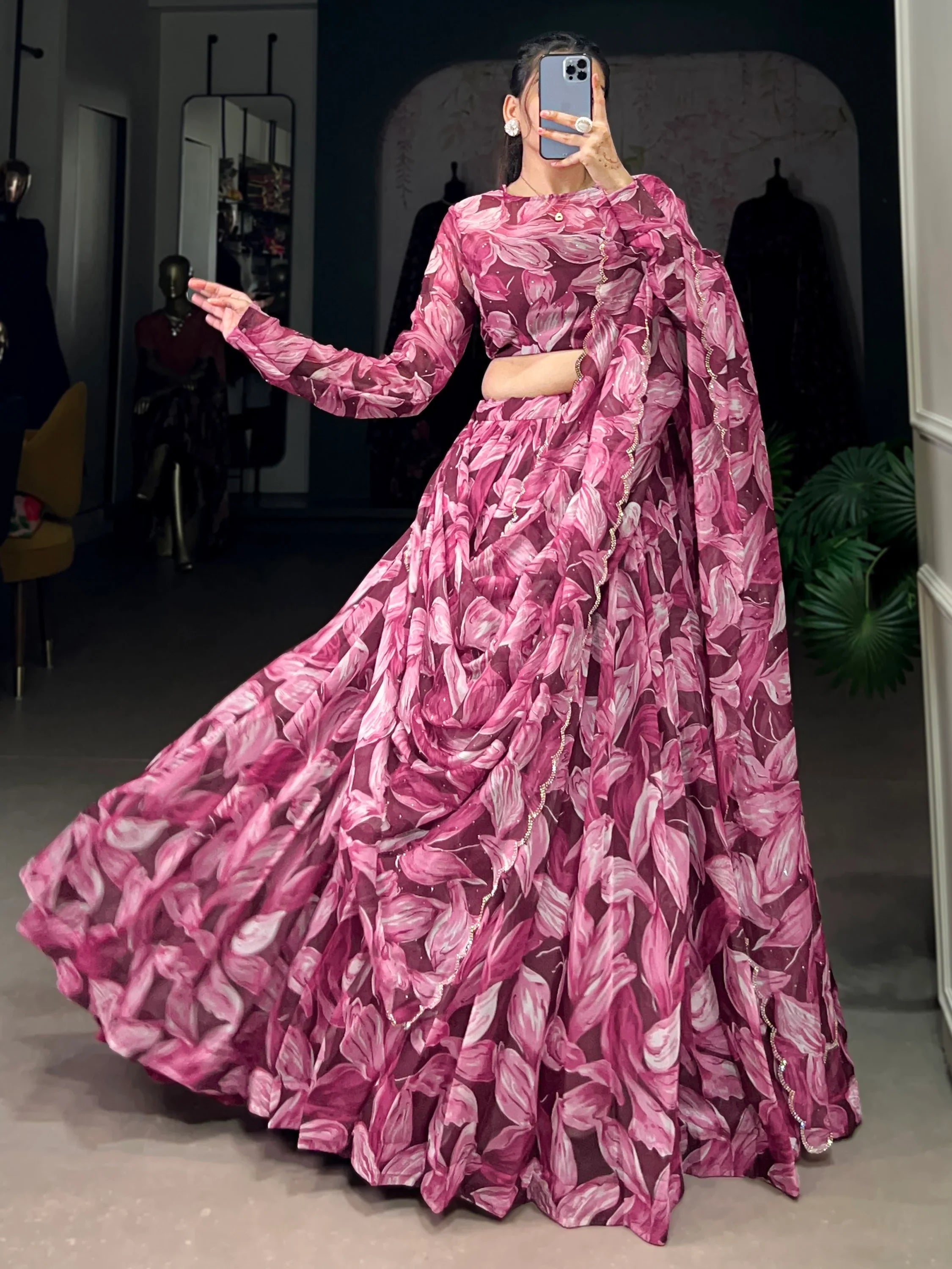 Wine Silk Digital Printed Festival Wear Lehenga Choli for Women