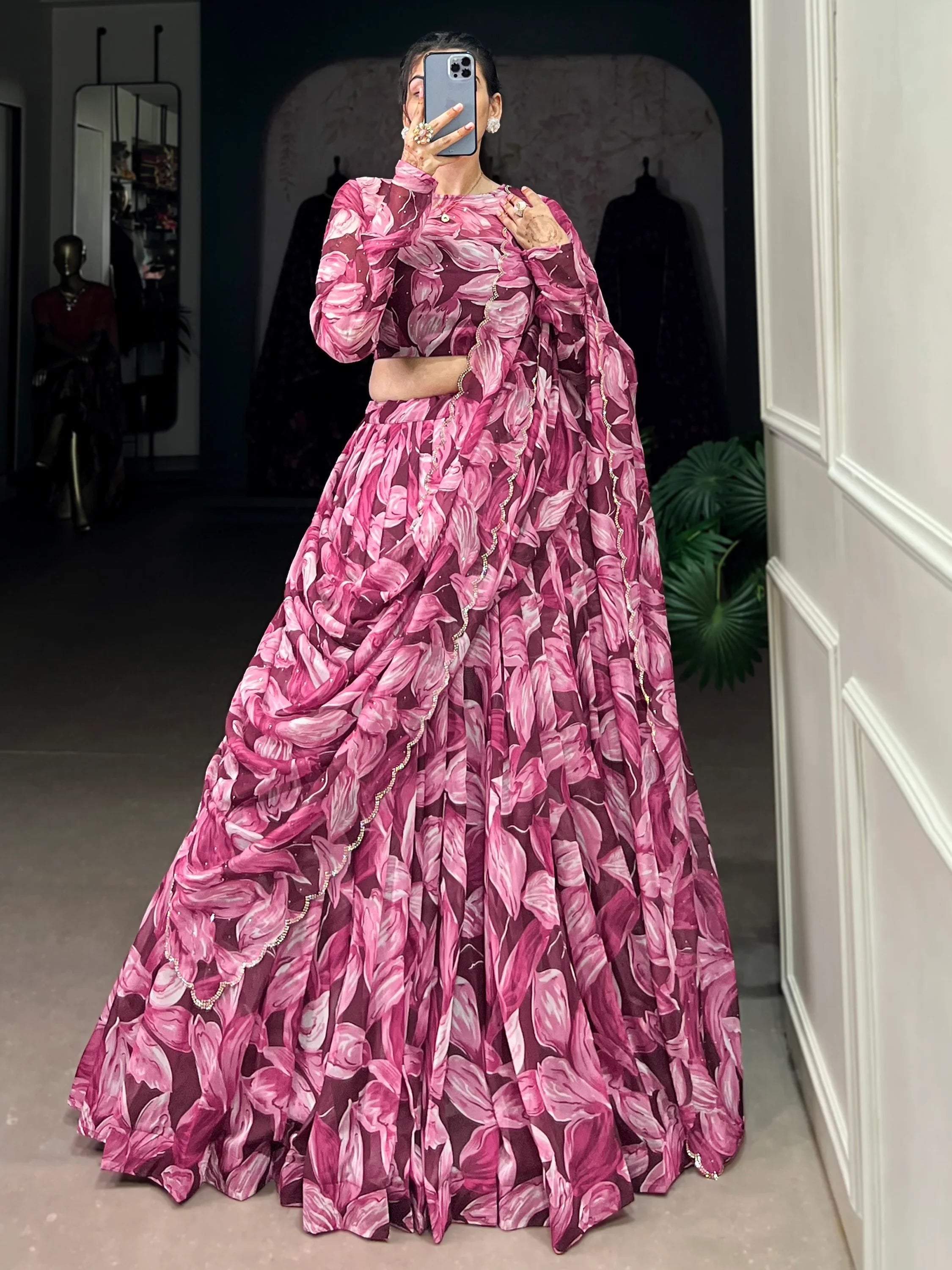 Wine Silk Digital Printed Festival Wear Lehenga Choli for Women