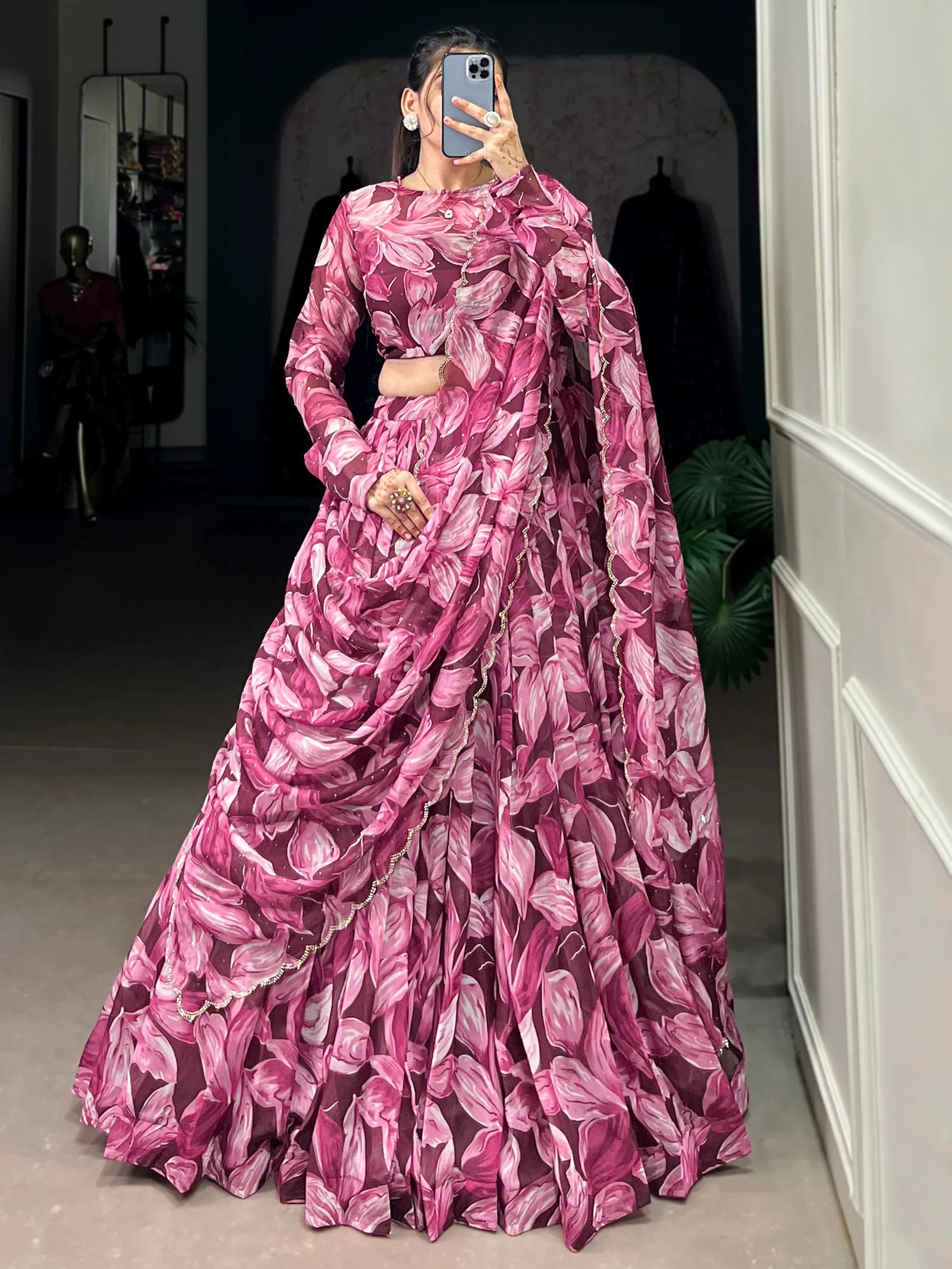 Wine Silk Digital Printed Festival Wear Lehenga Choli for Women