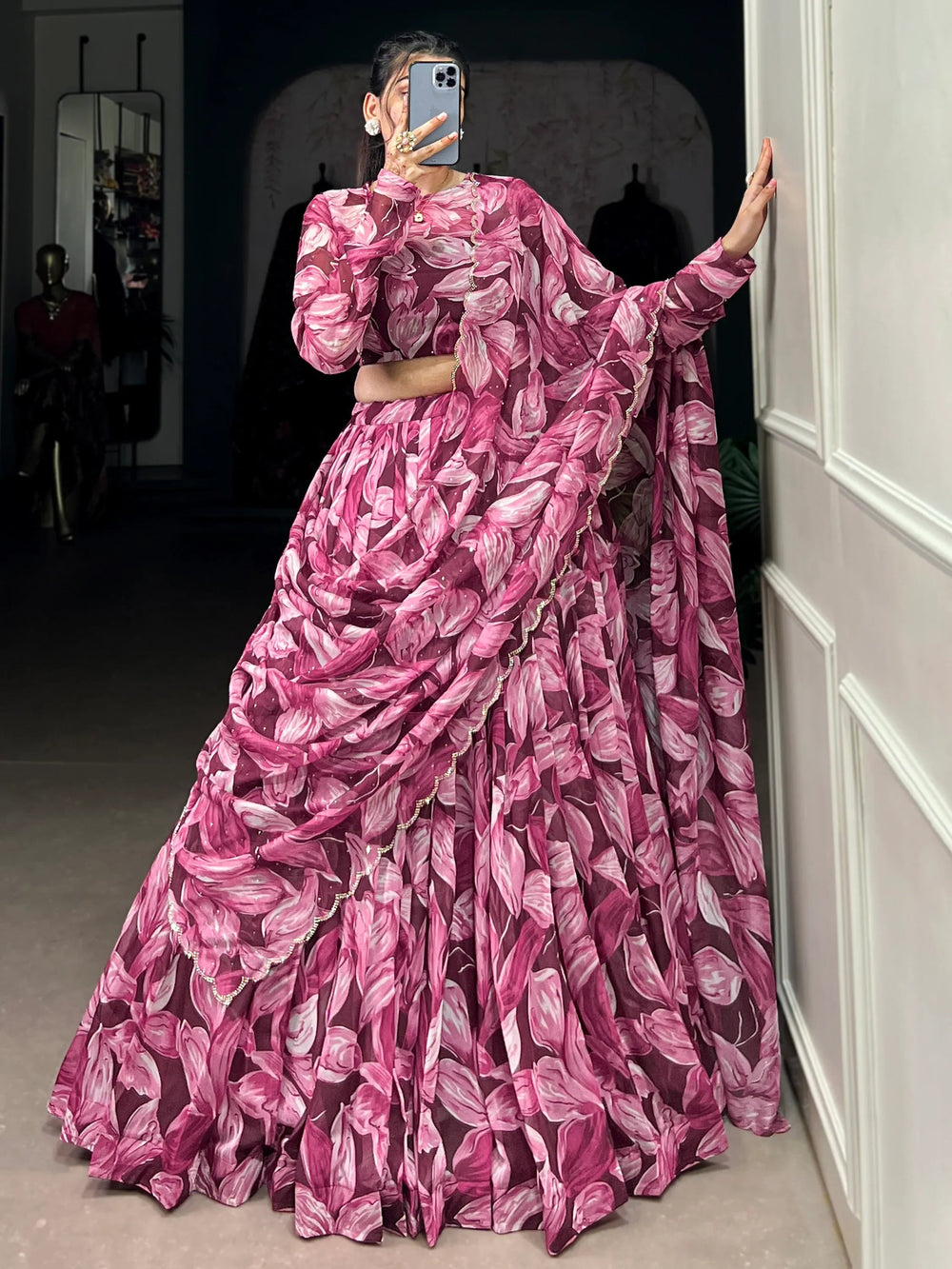 Wine Silk Digital Printed Festival Wear Lehenga Choli for Women