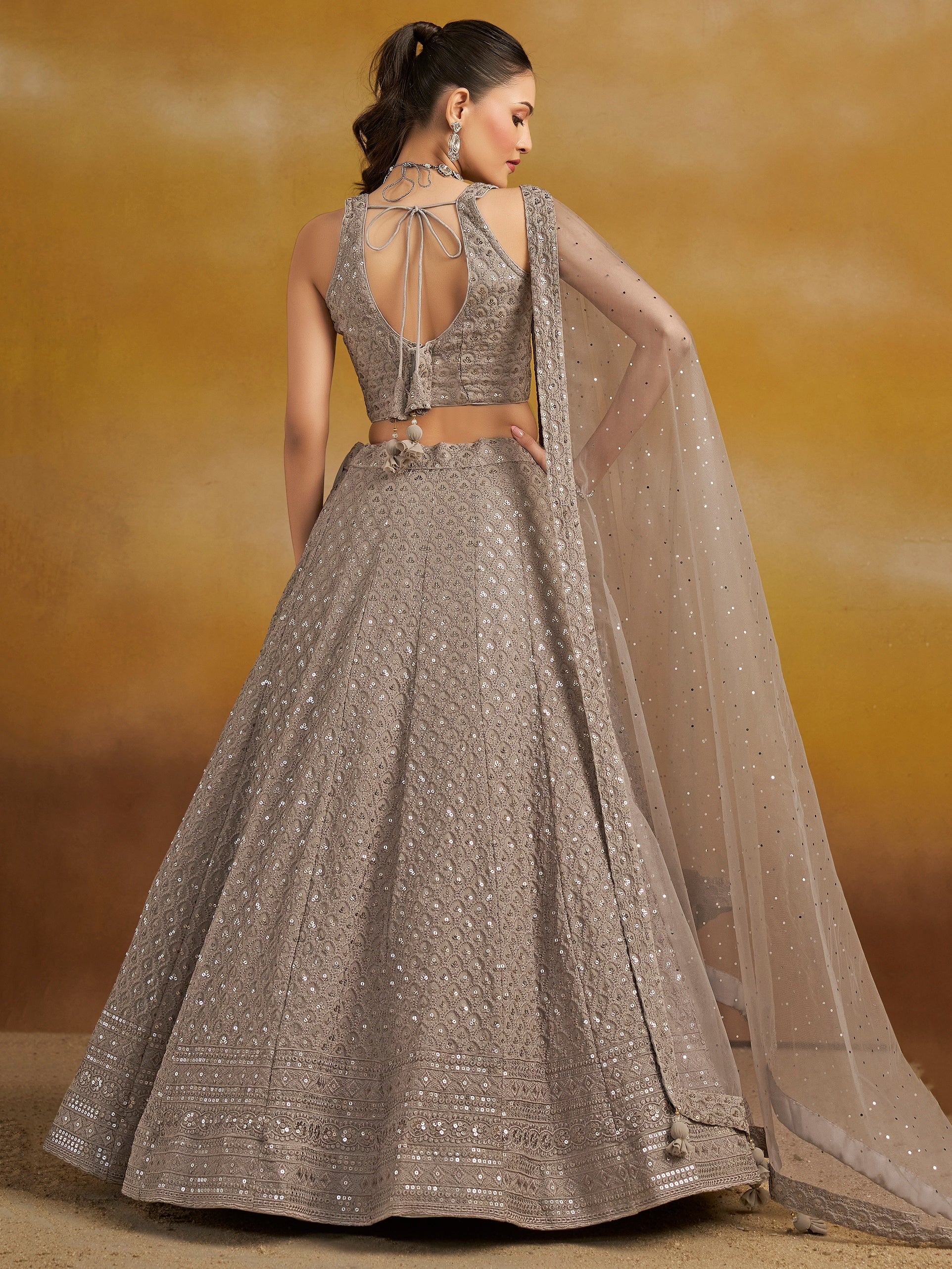 Sequins georgette lehenga choli with thread embroidery for wedding and sangeet occasions