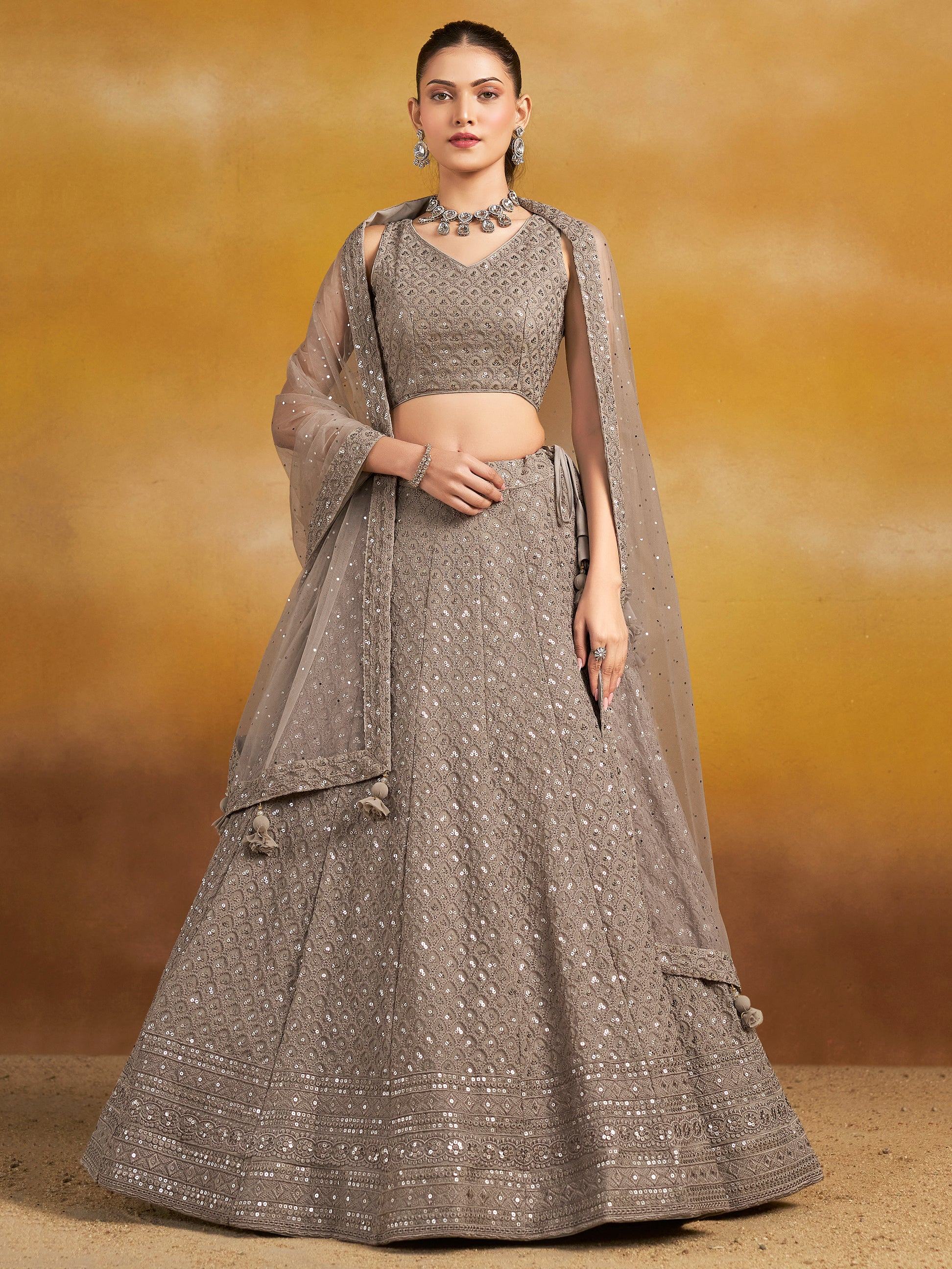 Sequins georgette lehenga choli with thread embroidery for wedding and sangeet occasions