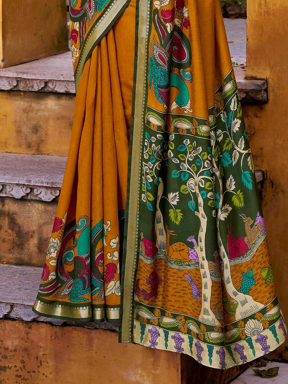Mustard Yellow Chanderi Weaving Saree With Blouse
