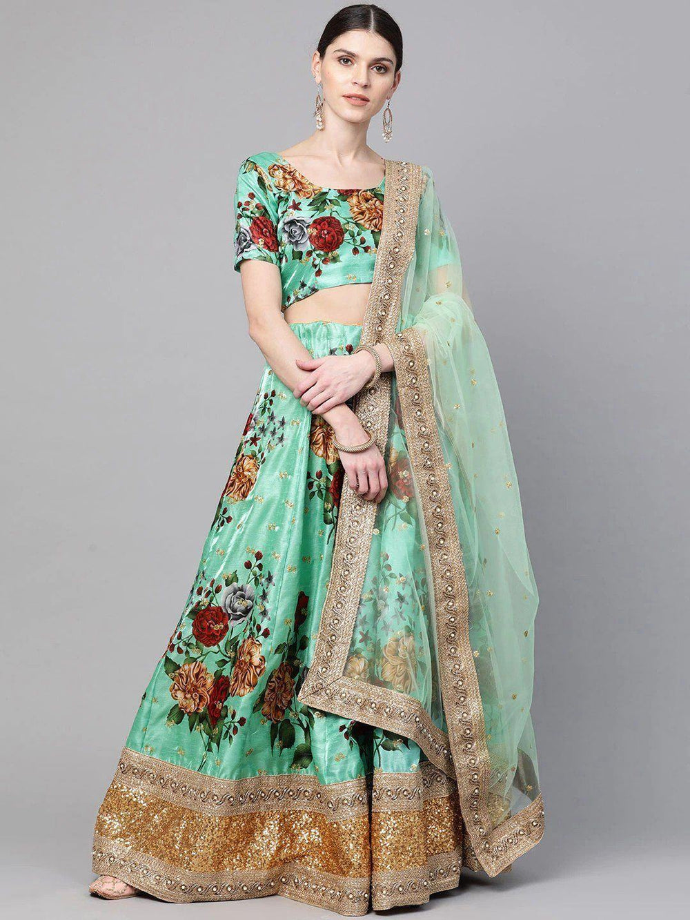 digital printed silk lehenga choli with dupatta for wedding and engagement wear