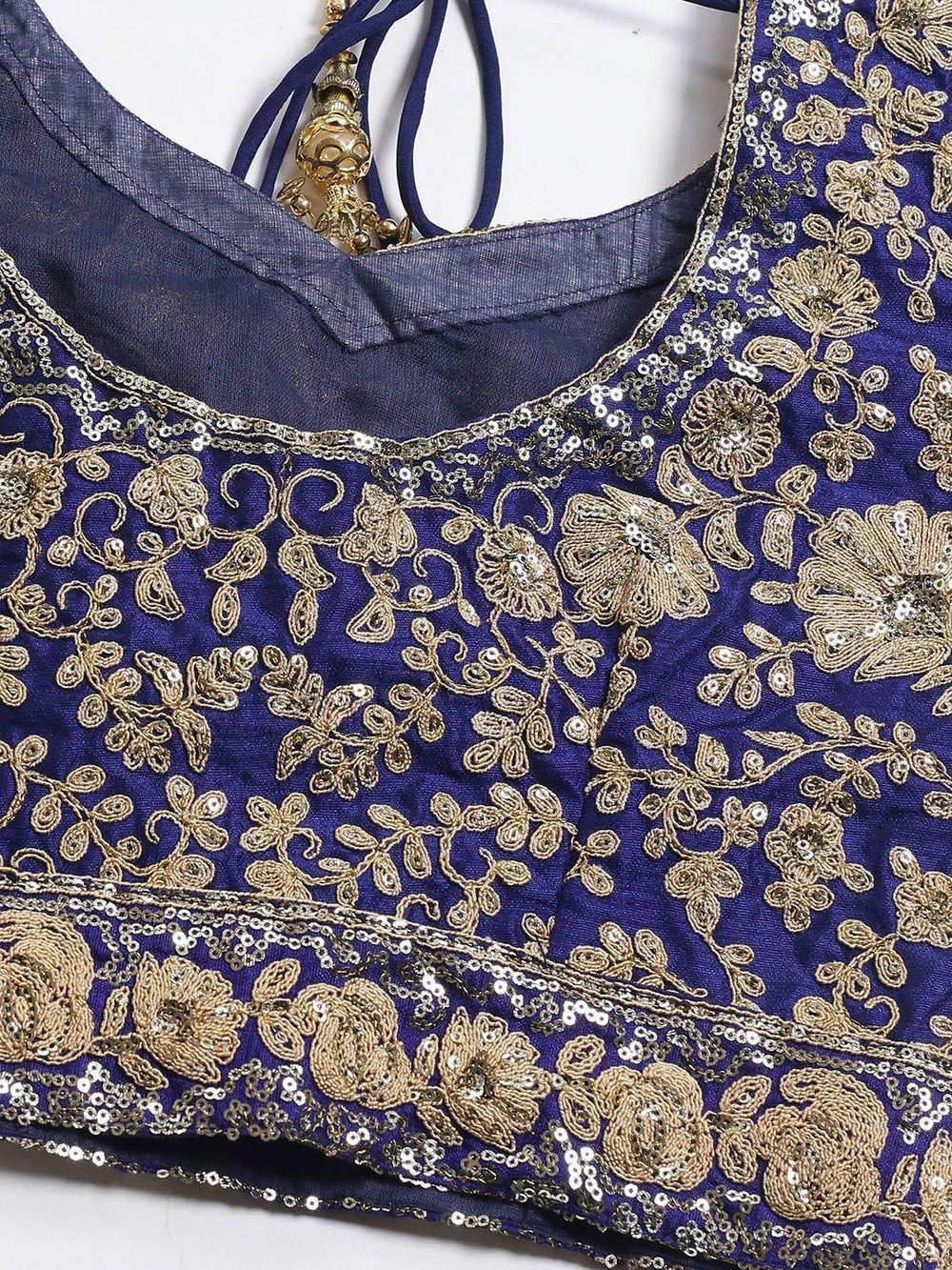 Raw silk wedding lehenga choli with applique embroidery and sequins work for bridal occasions - Toned Embroidered Festival Wear Lehenga Choli with Dupatta