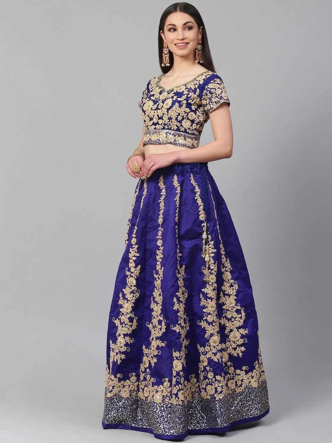 Raw silk wedding lehenga choli with applique embroidery and sequins work for bridal occasions - Toned Embroidered Festival Wear Lehenga Choli with Dupatta
