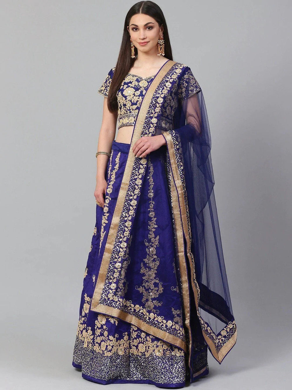 Raw silk wedding lehenga choli with applique embroidery and sequins work for bridal occasions - Toned Embroidered Festival Wear Lehenga Choli with Dupatta