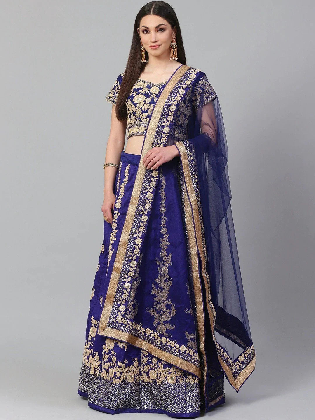 Raw silk wedding lehenga choli with applique embroidery and sequins work for bridal occasions - Toned Embroidered Festival Wear Lehenga Choli with Dupatta