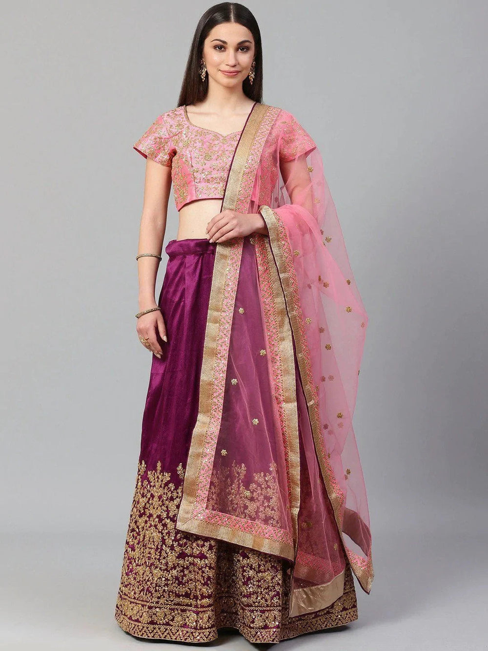 Purple & Pink Event Wear Lehenga Choli with Dupatta for Ladies