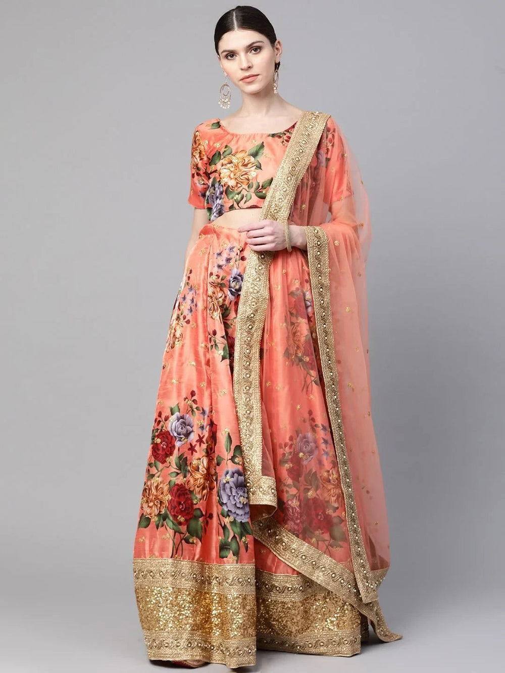 digital printed silk lehenga choli with dupatta for wedding and engagement wear