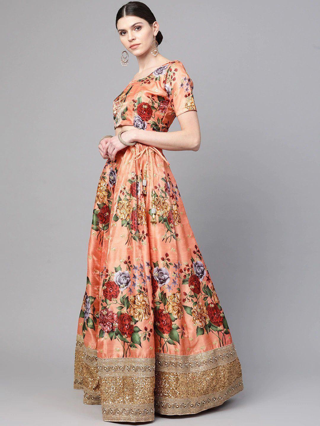 digital printed silk lehenga choli with dupatta for wedding and engagement wear