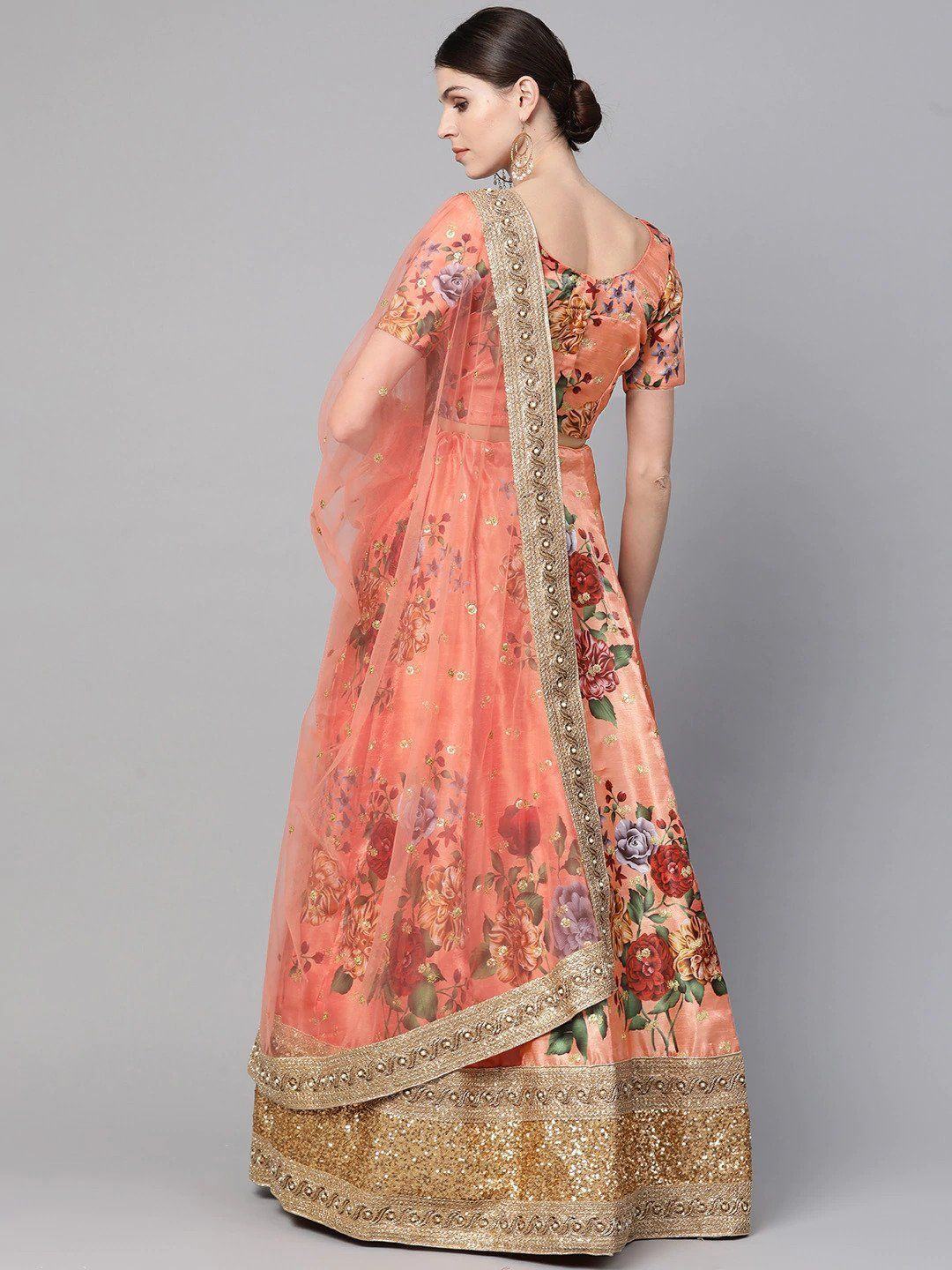 digital printed silk lehenga choli with dupatta for wedding and engagement wear