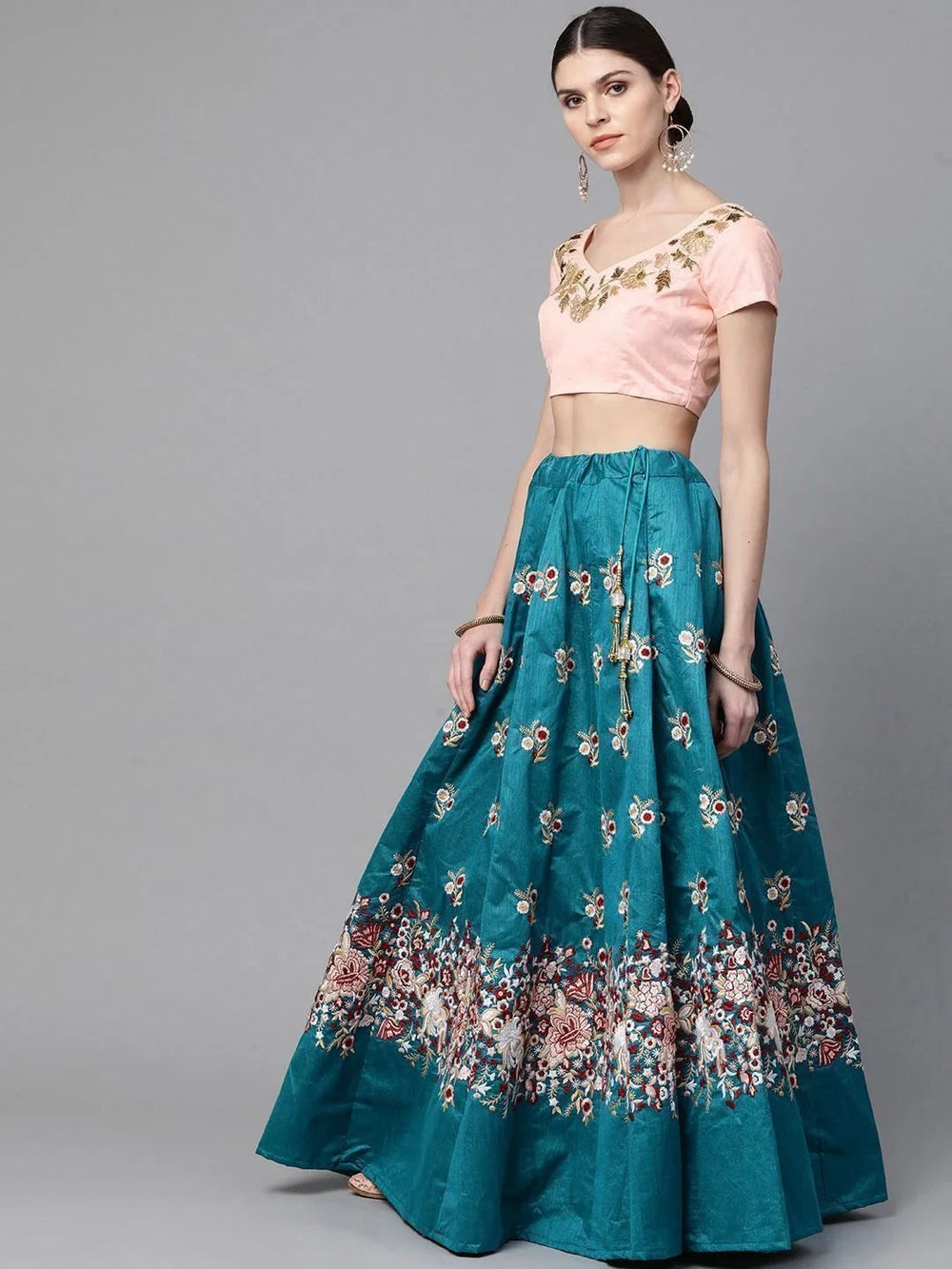 Raw silk lehenga choli with thread embroidery and dori work for wedding and party occasions