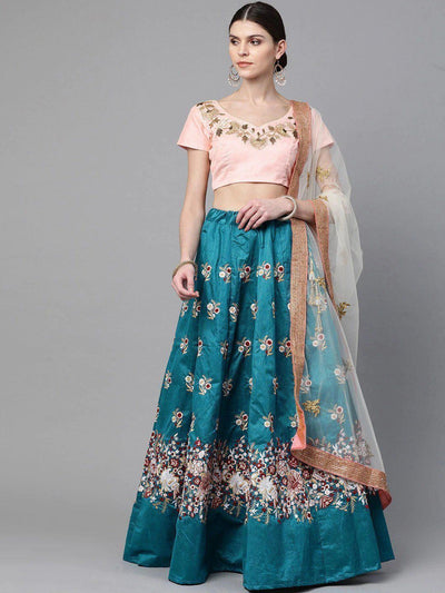 Raw silk lehenga choli with thread embroidery and dori work for wedding and party occasions