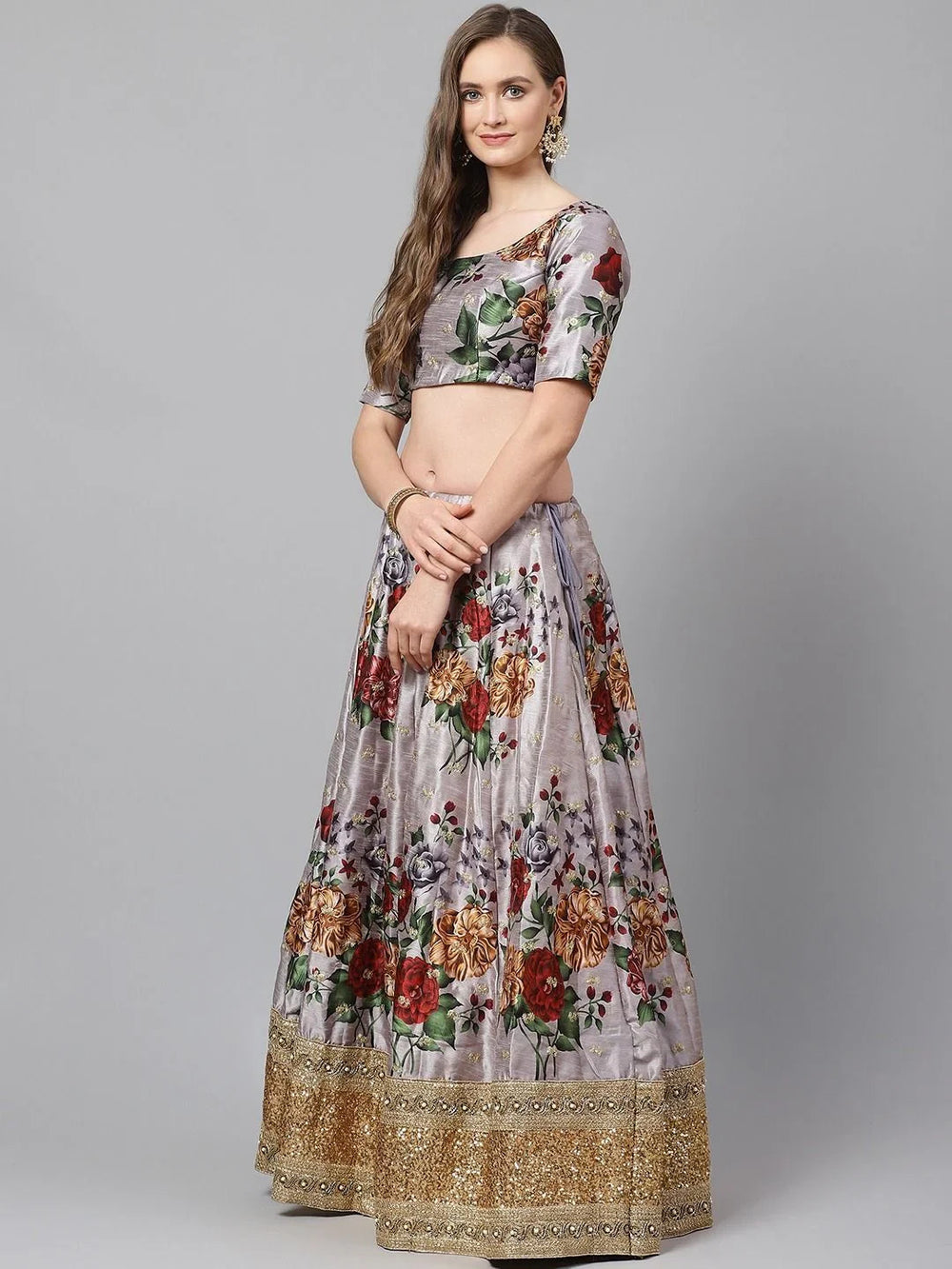 digital printed silk lehenga choli with dupatta for wedding and engagement wear