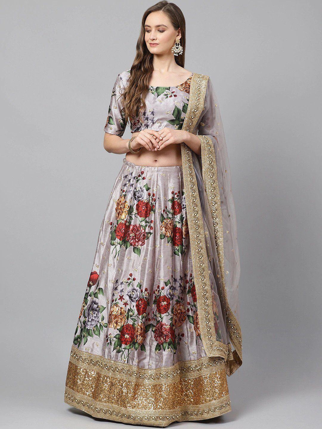digital printed silk lehenga choli with dupatta for wedding and engagement wear