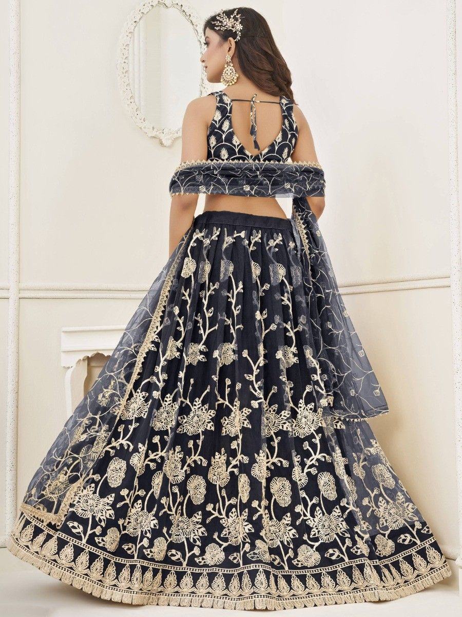 Black Appealing Embroidered Net Haldi Wear Lehenga Choli for Women