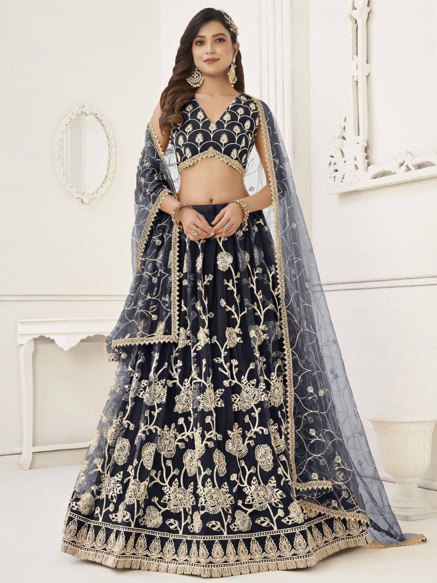 Black Appealing Embroidered Net Haldi Wear Lehenga Choli for Women
