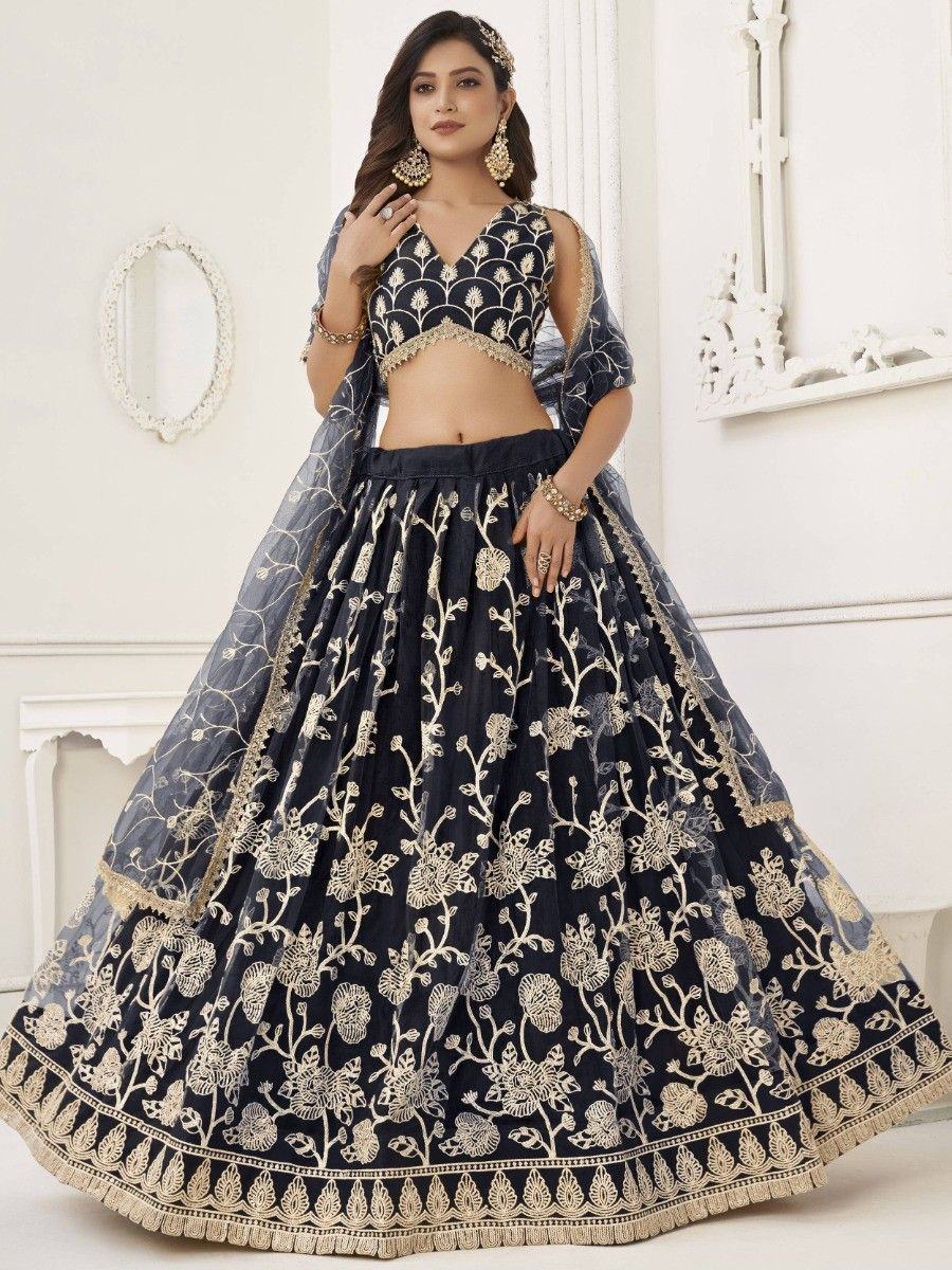 Black Appealing Embroidered Net Haldi Wear Lehenga Choli for Women