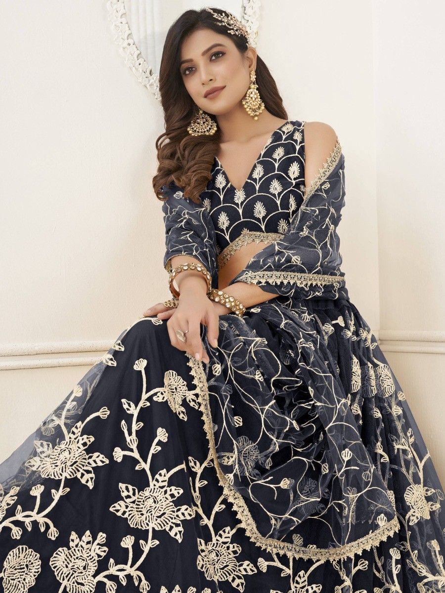 Black Appealing Embroidered Net Haldi Wear Lehenga Choli for Women