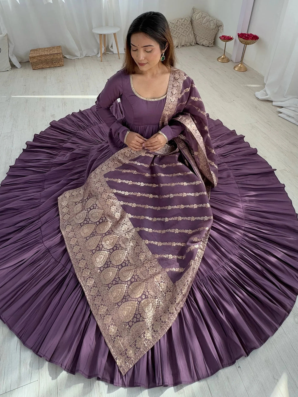 Purple Chanderi Festival Wear Anarkali Suit With Banarasi Dupatta for Women