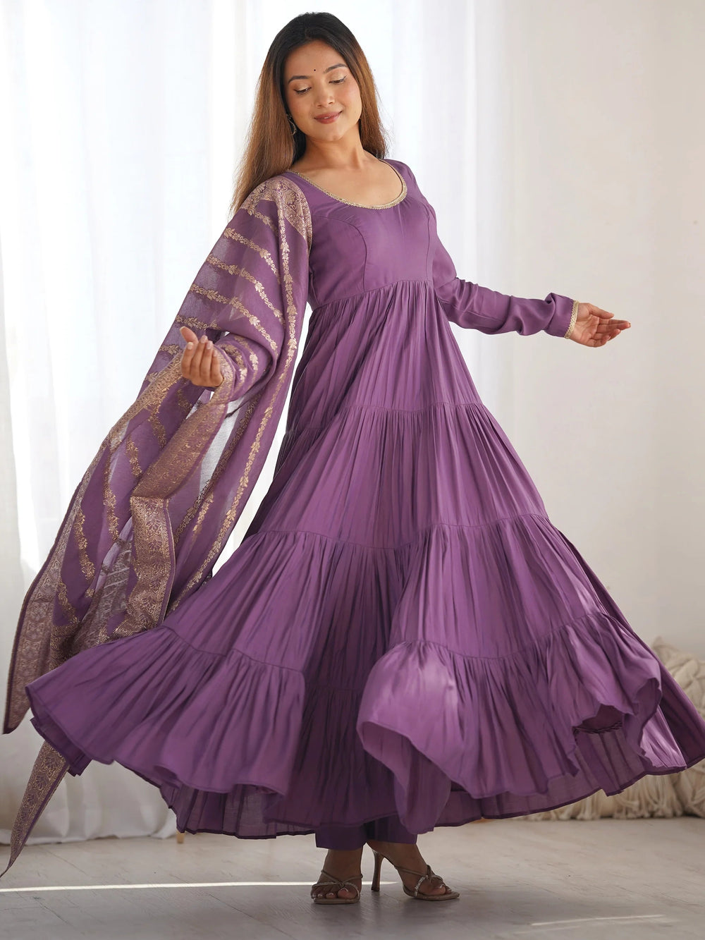 Purple Chanderi Festival Wear Anarkali Suit With Banarasi Dupatta for Women