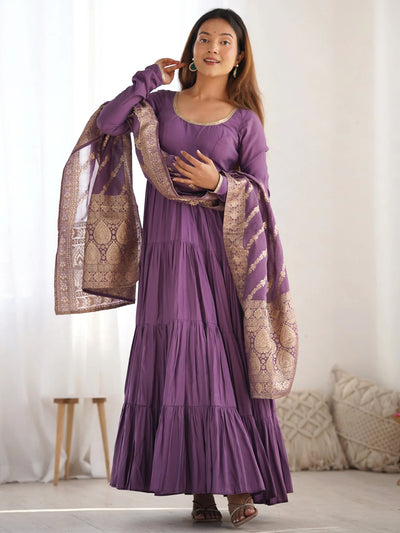 Purple Chanderi Festival Wear Anarkali Suit With Banarasi Dupatta for Women