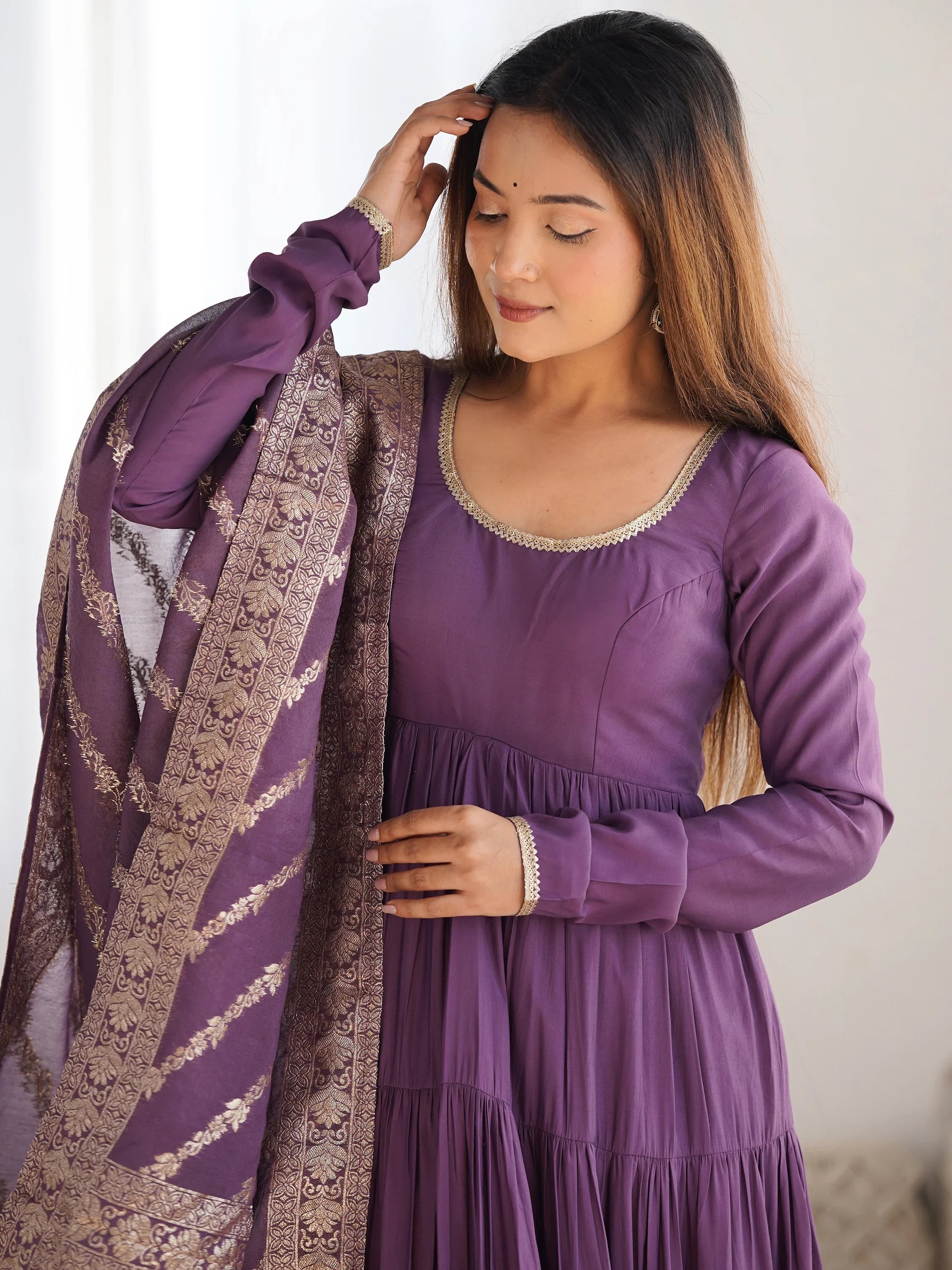 Purple Chanderi Festival Wear Anarkali Suit With Banarasi Dupatta for Women