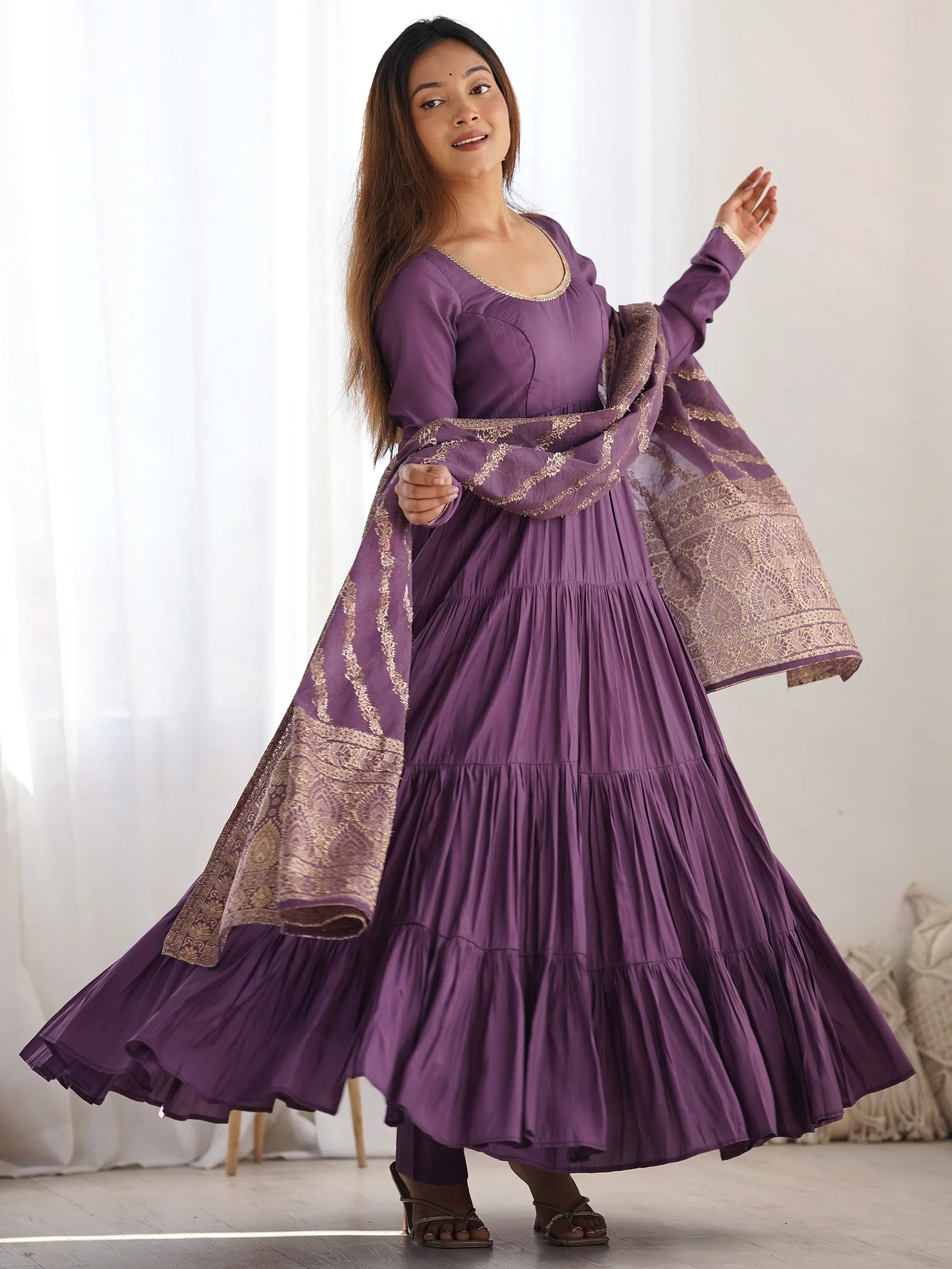 Purple Chanderi Festival Wear Anarkali Suit With Banarasi Dupatta for Women