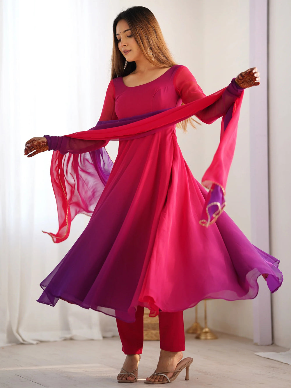 Pink Shaded Georgette Casual Wear Anarkali Suit With Dupatta for Women