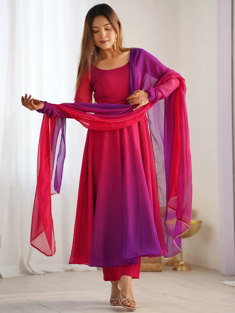 Pink Shaded Georgette Casual Wear Anarkali Suit With Dupatta for Women
