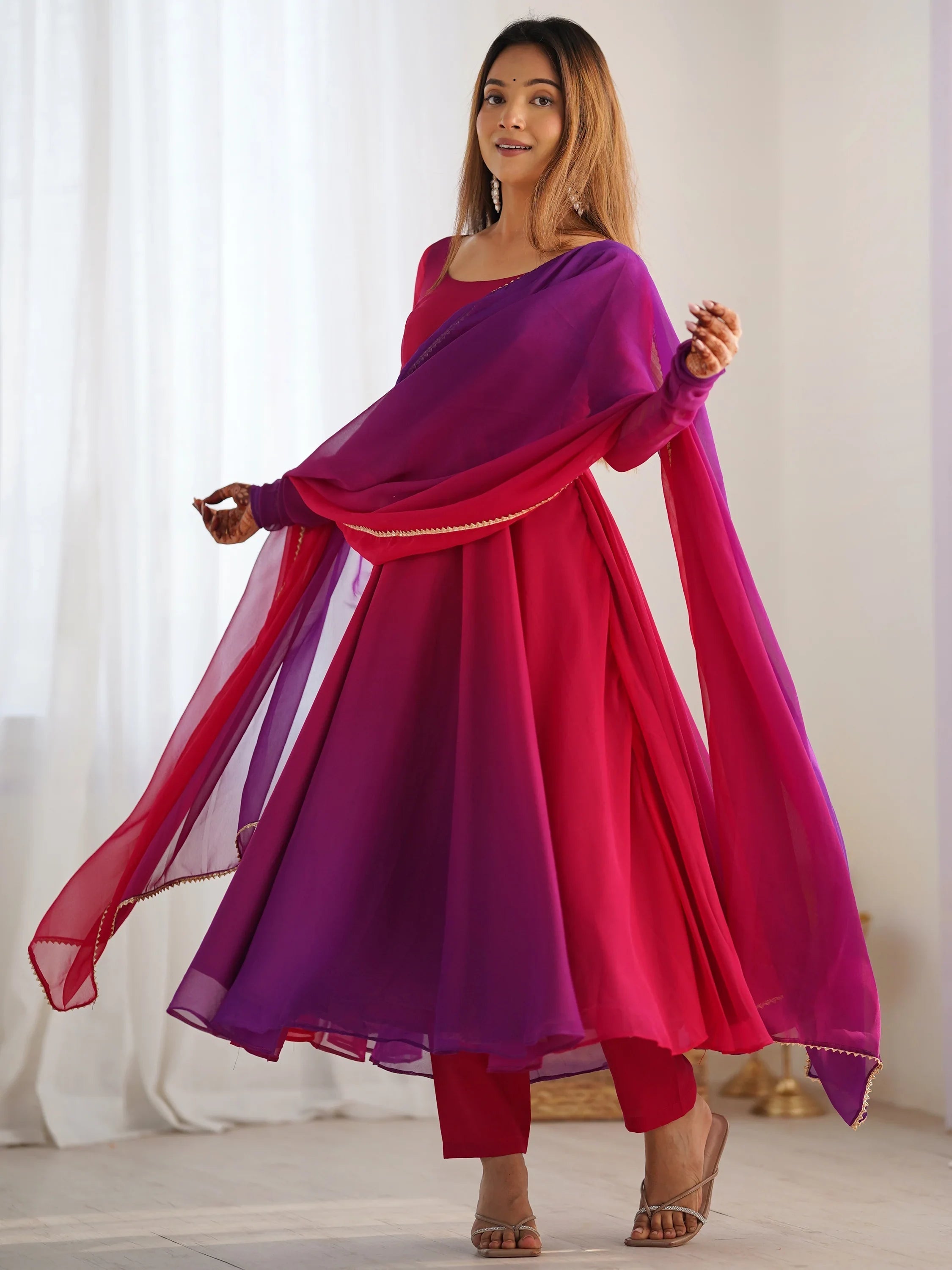 Pink Shaded Georgette Casual Wear Anarkali Suit With Dupatta for Women