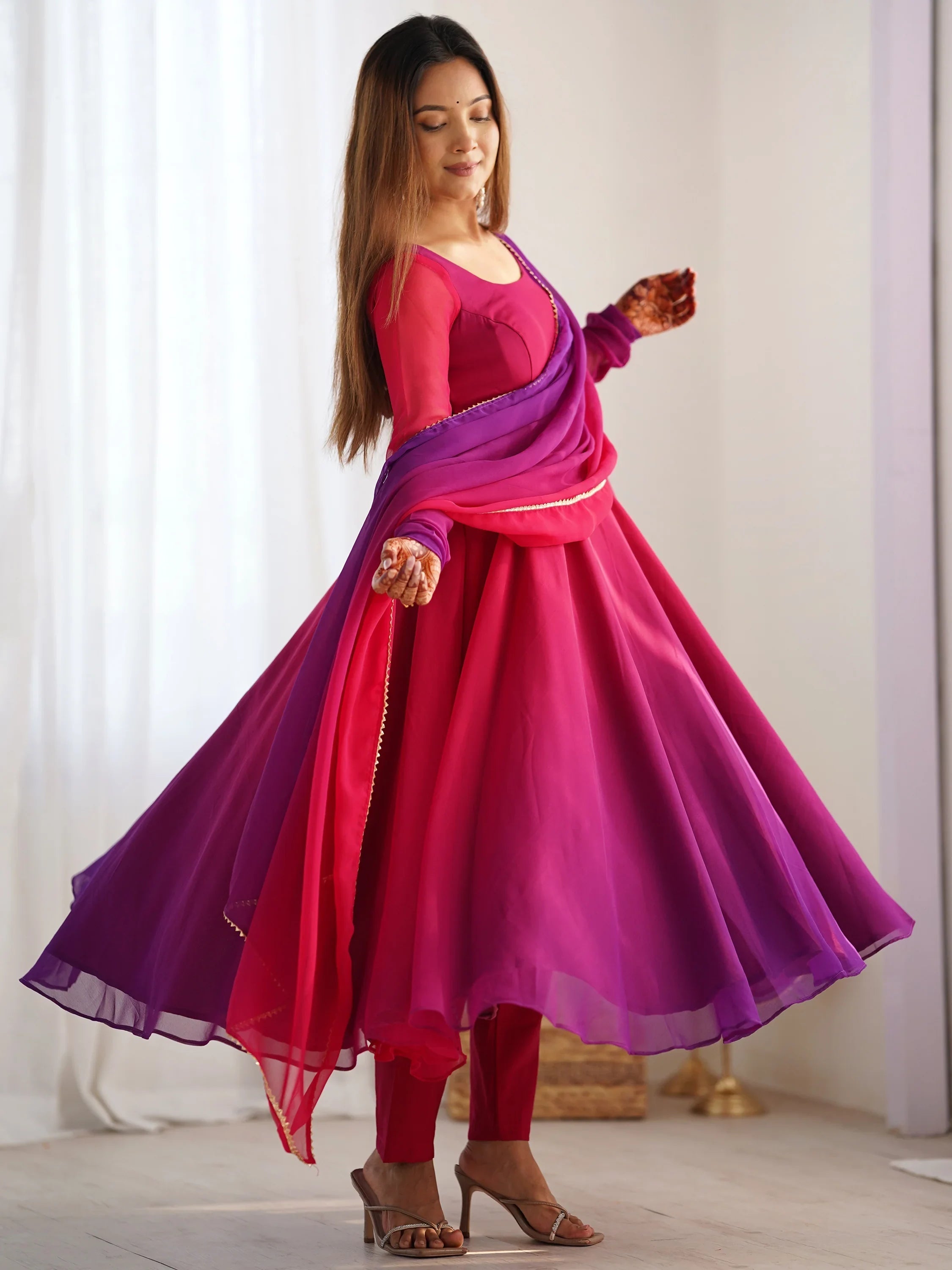 Pink Shaded Georgette Casual Wear Anarkali Suit With Dupatta for Women