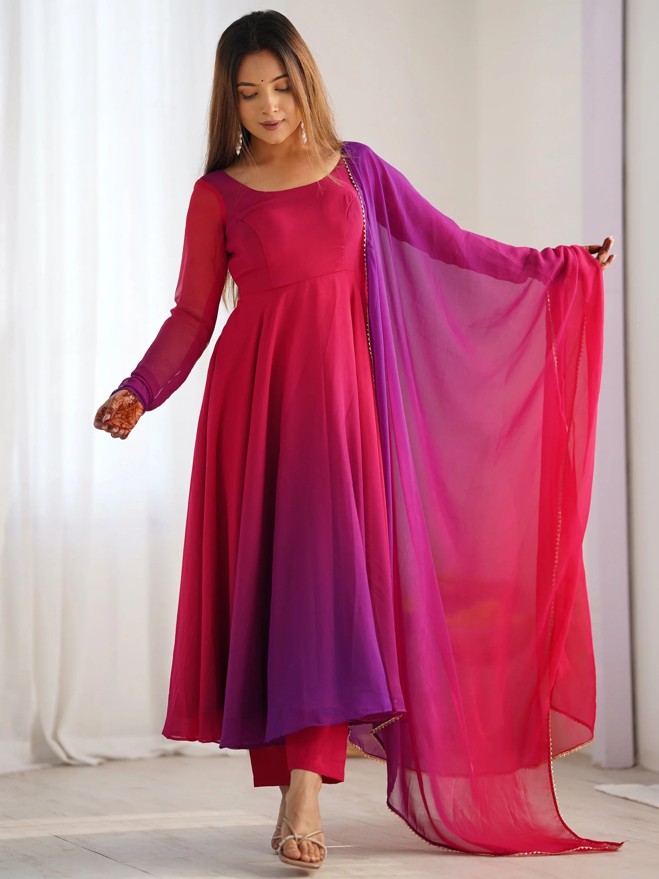 Pink Shaded Georgette Casual Wear Anarkali Suit With Dupatta for Women
